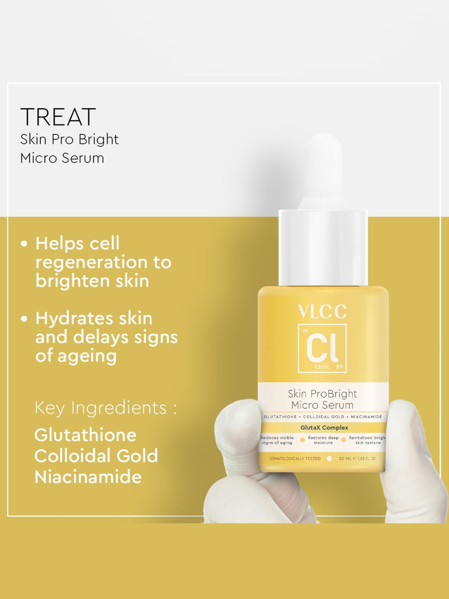 VLCC Clinic ProBright Cica Cream, Skin Clarifying De-Tan Face Wash & ProBright Micro Serum Combo