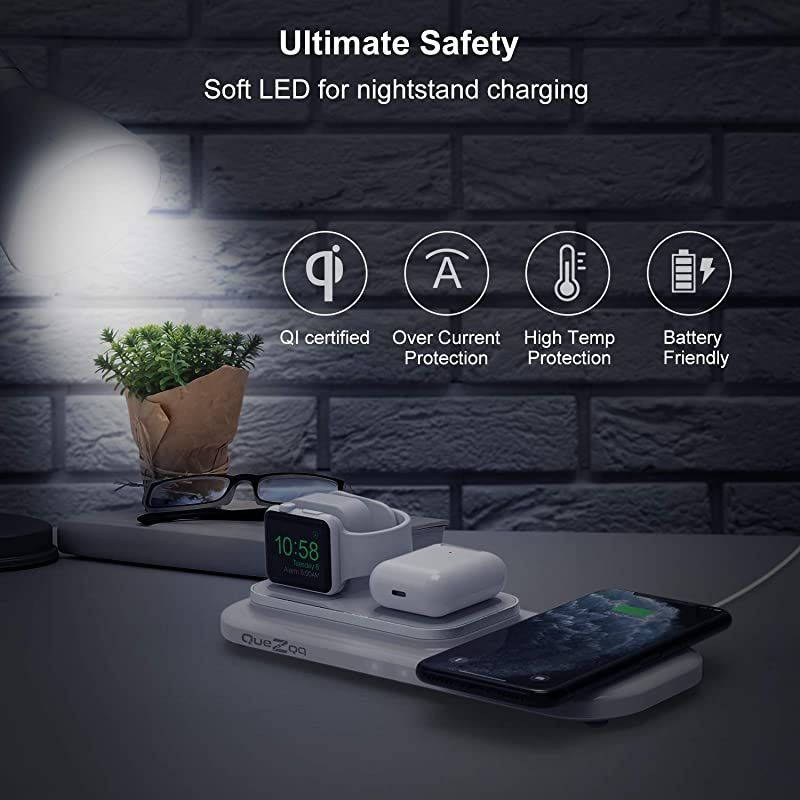 Wireless Charging Station 3 in 1 Wireless Charging Pad Fast Wireless Charger Dock Compatible with Airpods Pro2 Apple Watch Series 5 4 3 2 iPhone 11 12 Pro Max Xs Xr X with QC 30 Adapter