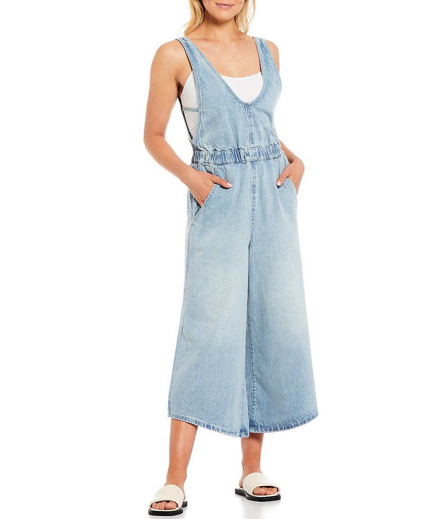 Free People Alora Sleeveless Wide Leg Cropped Jumpsuit