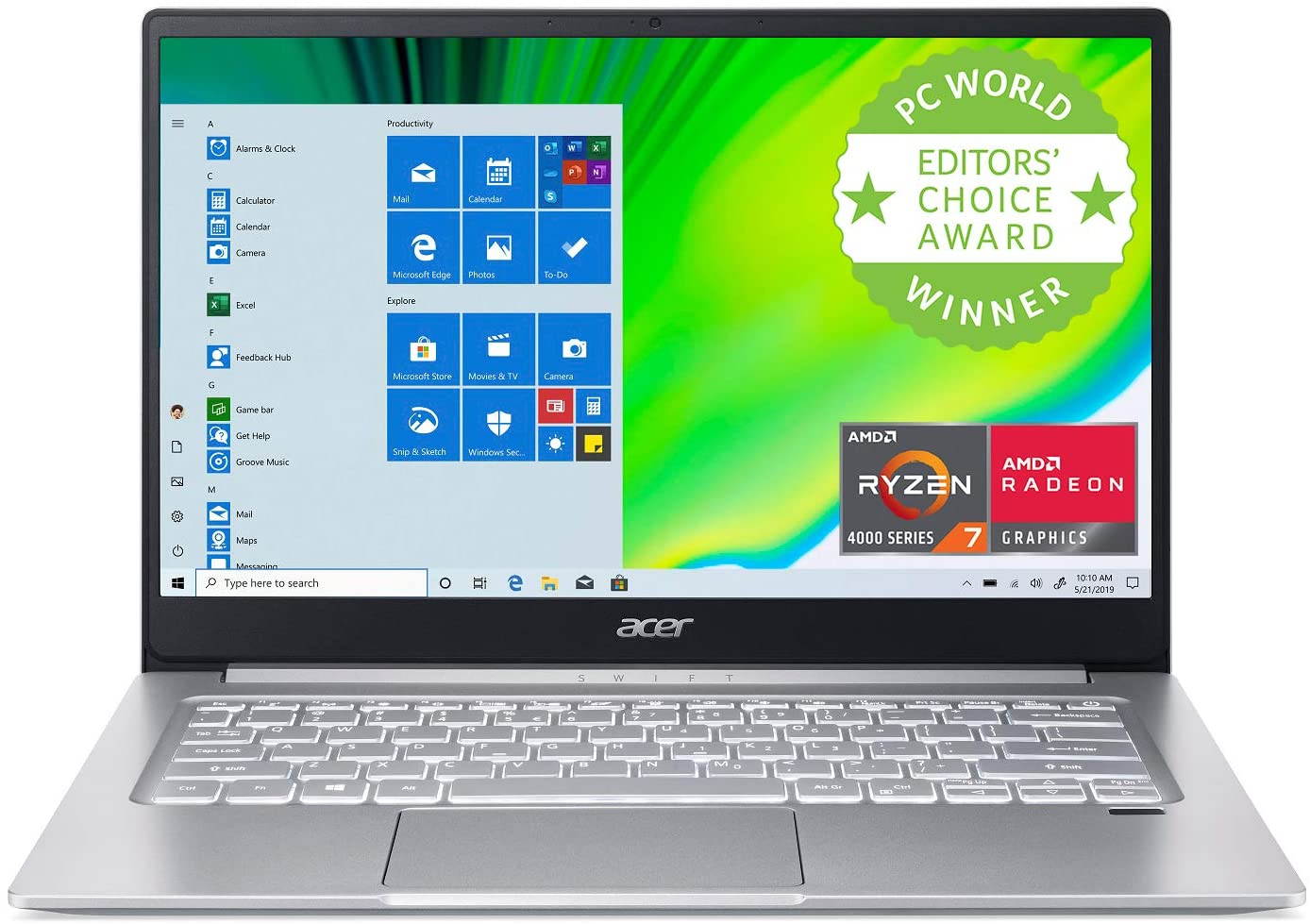 Acer Swift 3 Thin & Light Laptop, 14" Full HD IPS, AMD Ryzen 7 4700U Octa-Core Processor with Radeon Graphics, 8GB LPDDR4, 512GB NVMe SSD, WiFi 6, Backlit Keyboard, Fingerprint Reader, SF314-42-R9YN