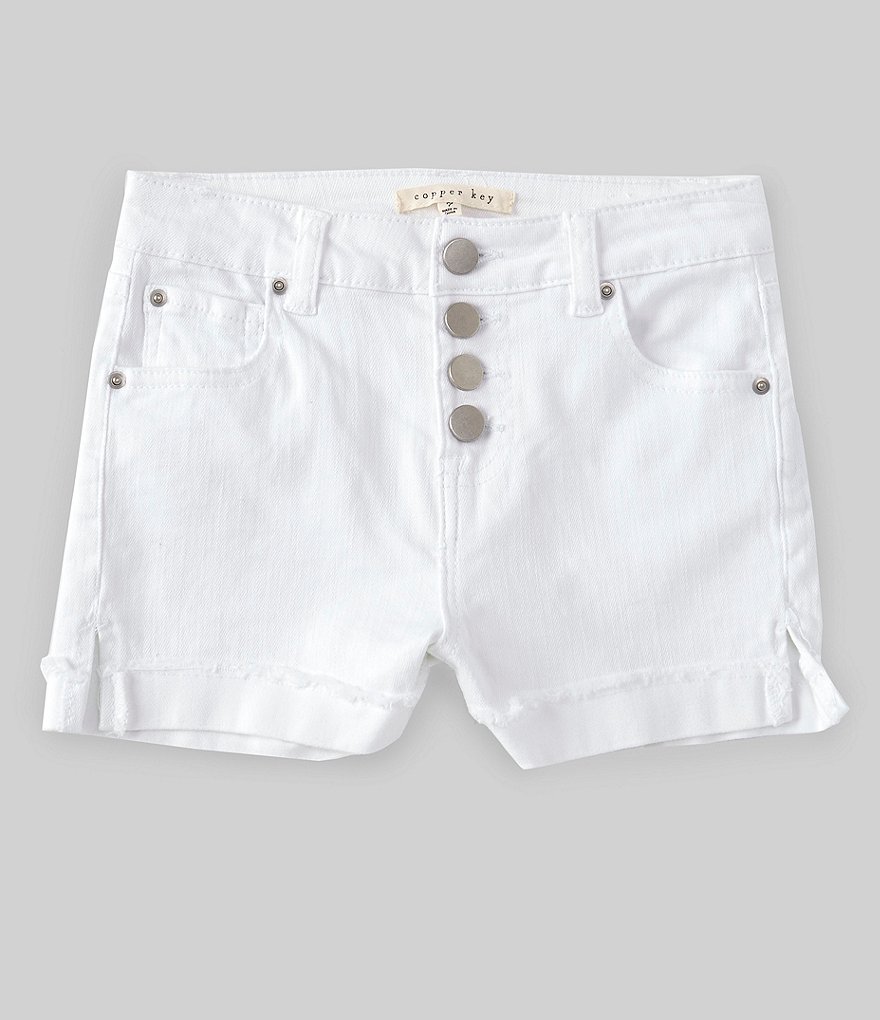 Copper Key Big Girls 7-16 High Waisted Button Front Frayed Hem Denim Shorts