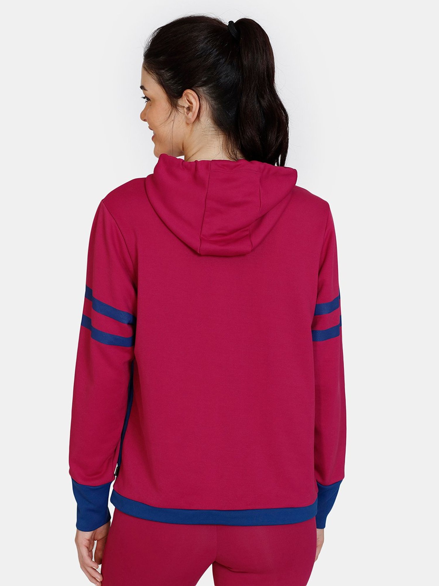 Zelocity by Zivame Blue & Red Color-Block Hoodie
