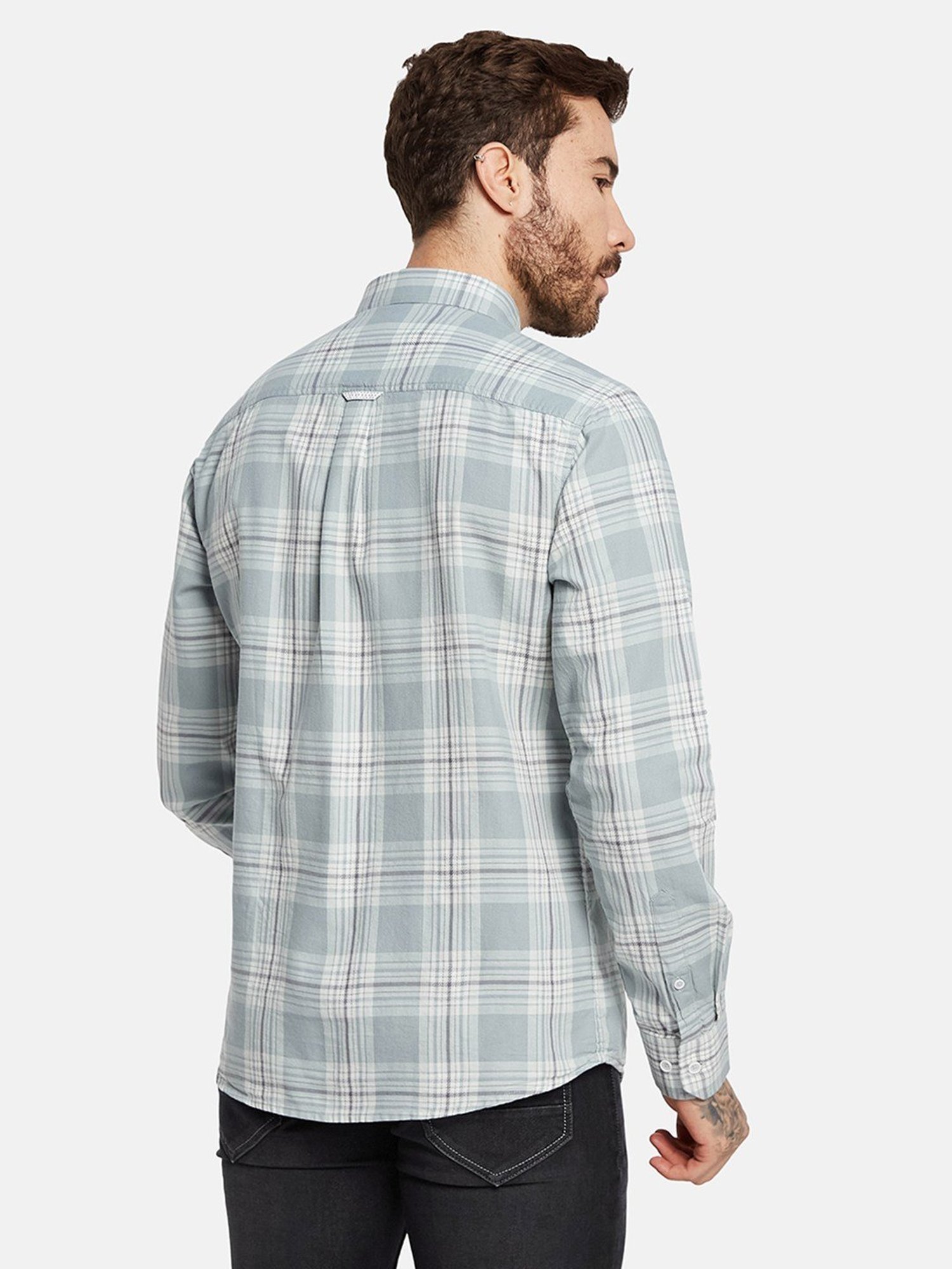 Mettle Green Cotton Regular Fit Checks Shirt