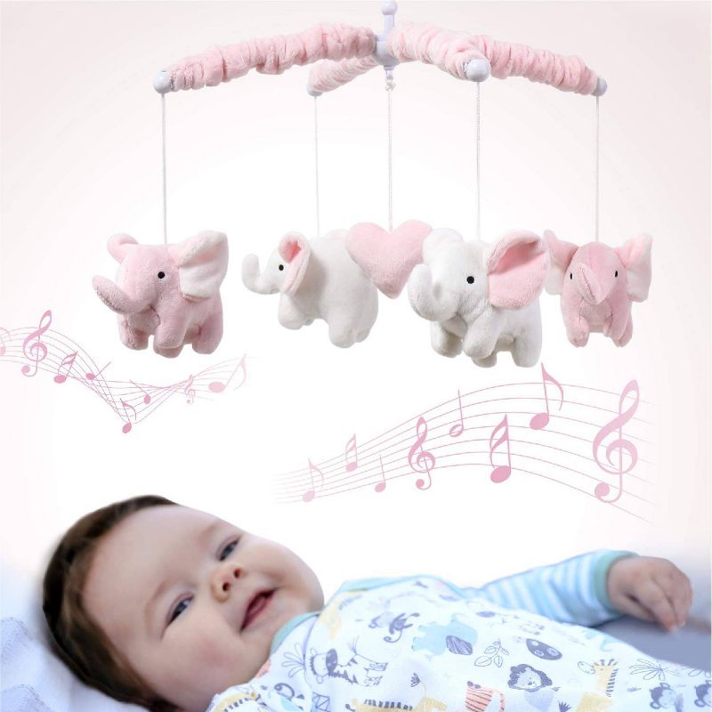 The Peanutshell Elephant Musical Mobile - Pink