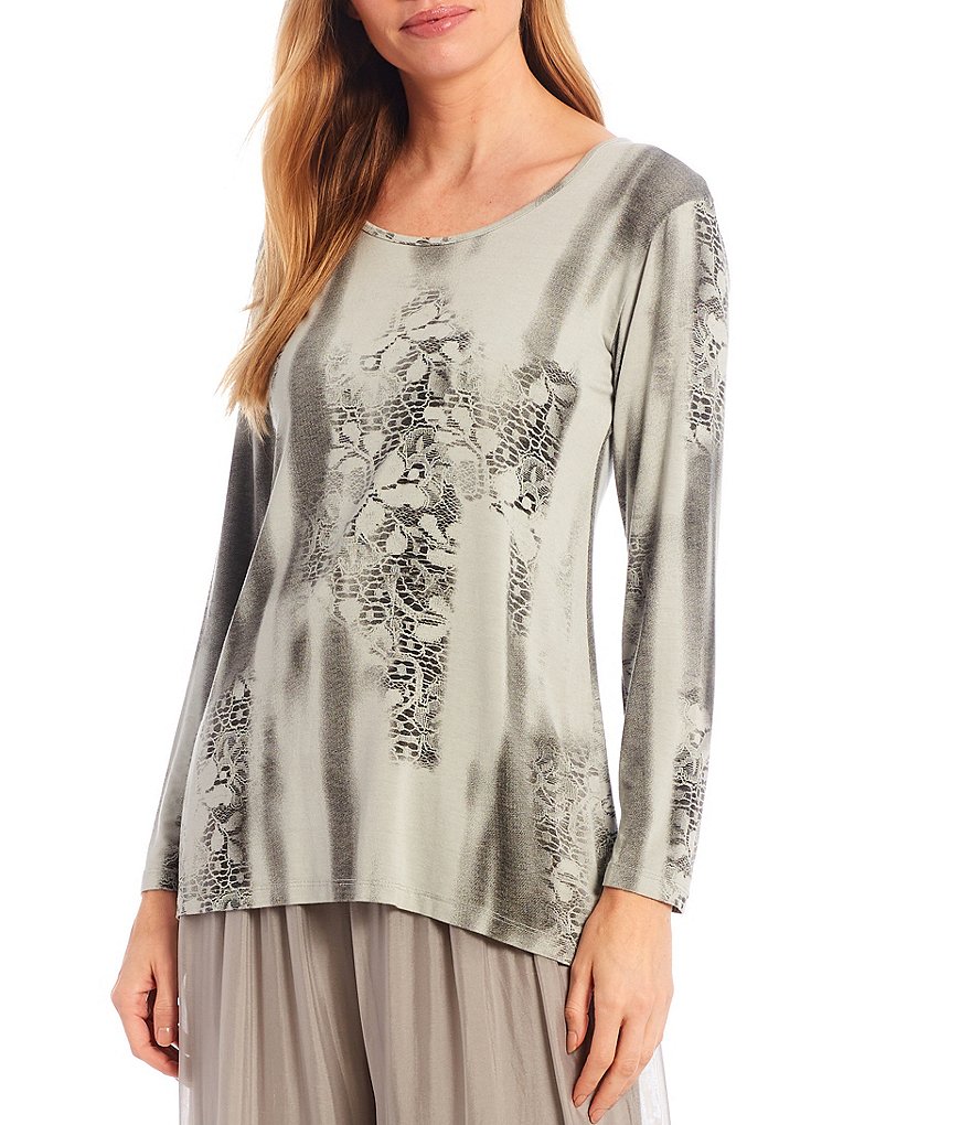 M Made in Italy Long Sleeve Jewel Neck Knit Top