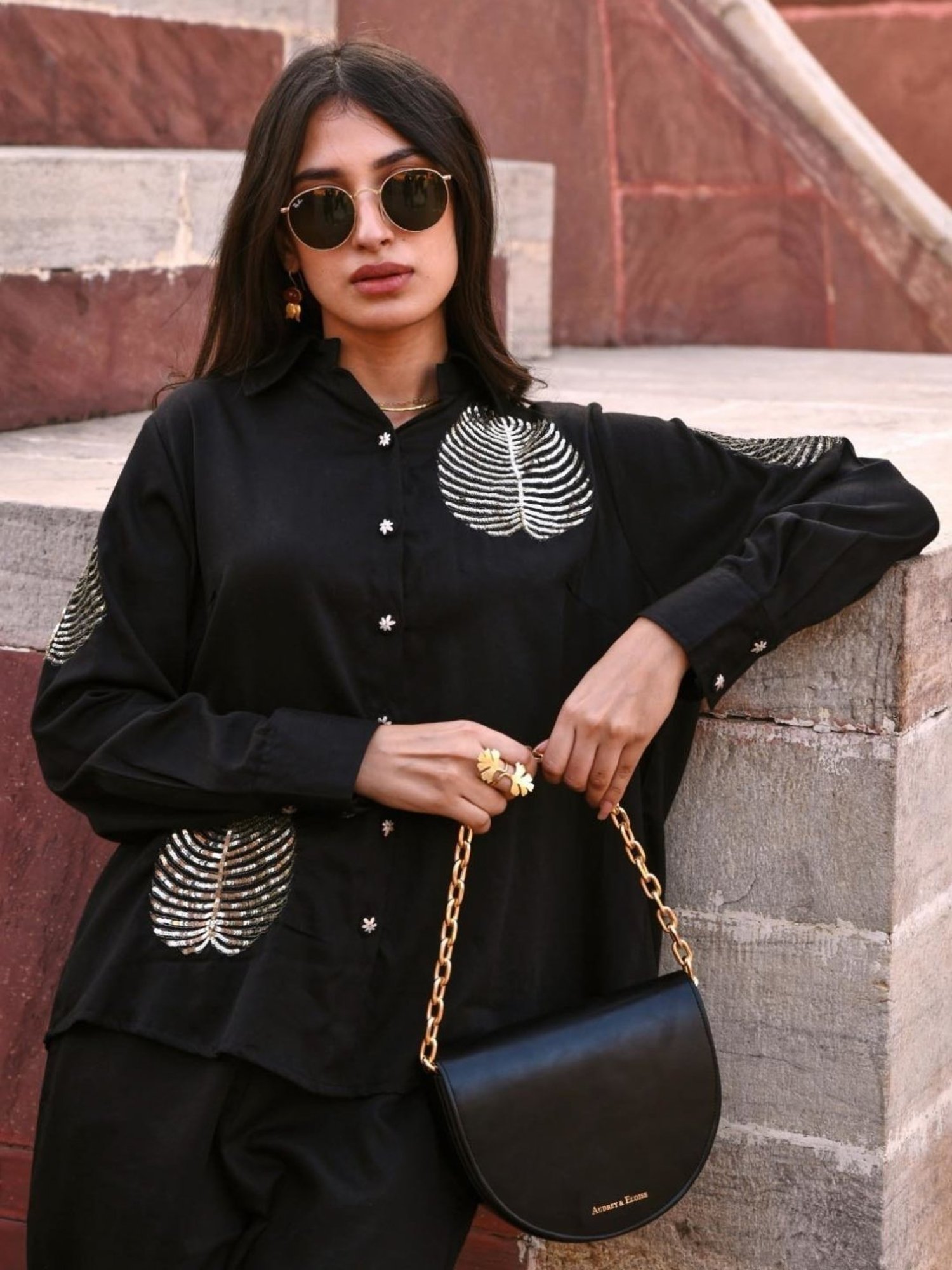 Gulaal Black Diyu Sequin Embroidered Shirt