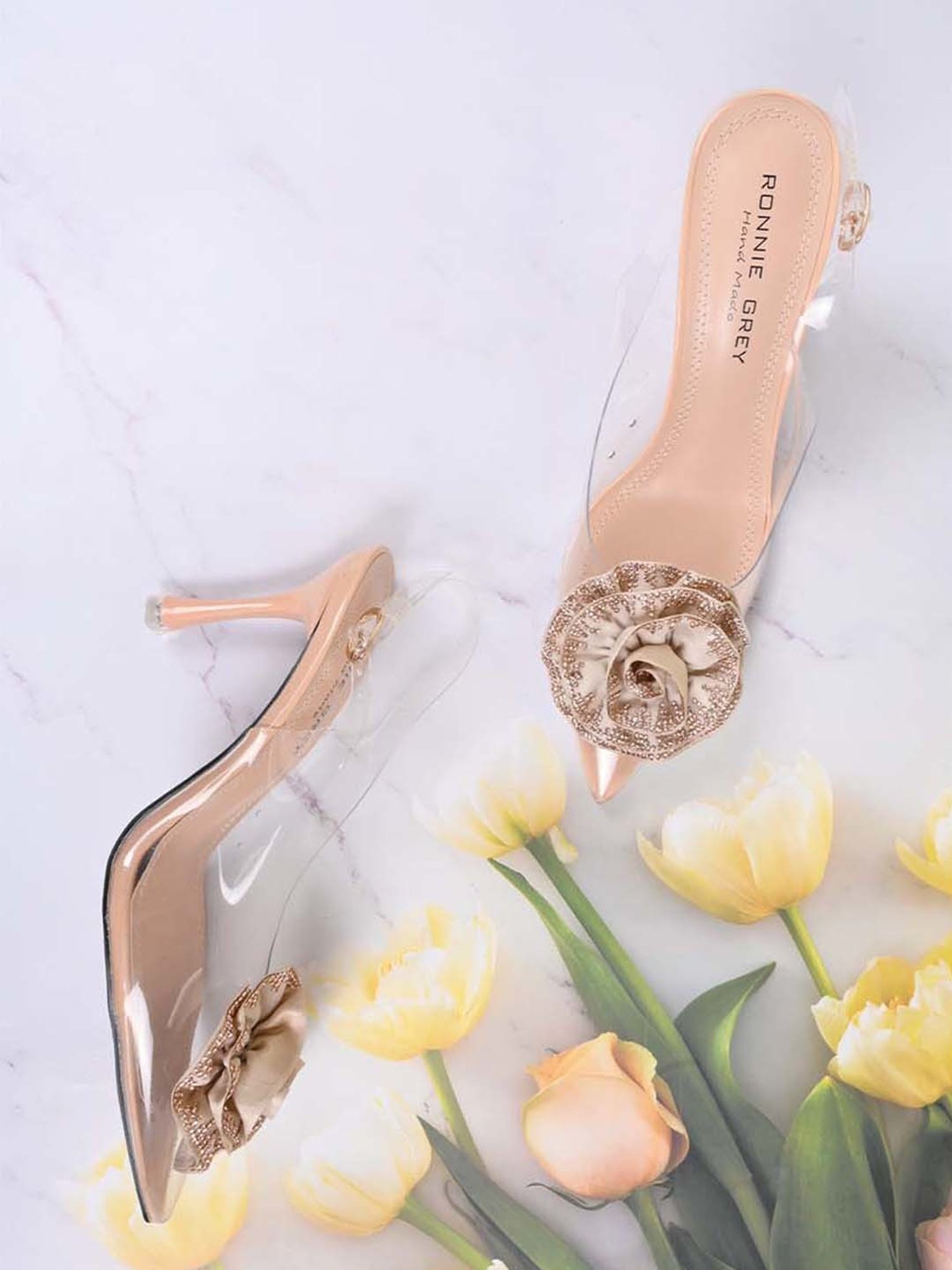 Ronnie Grey Women's Champagne Back Strap Stilettos