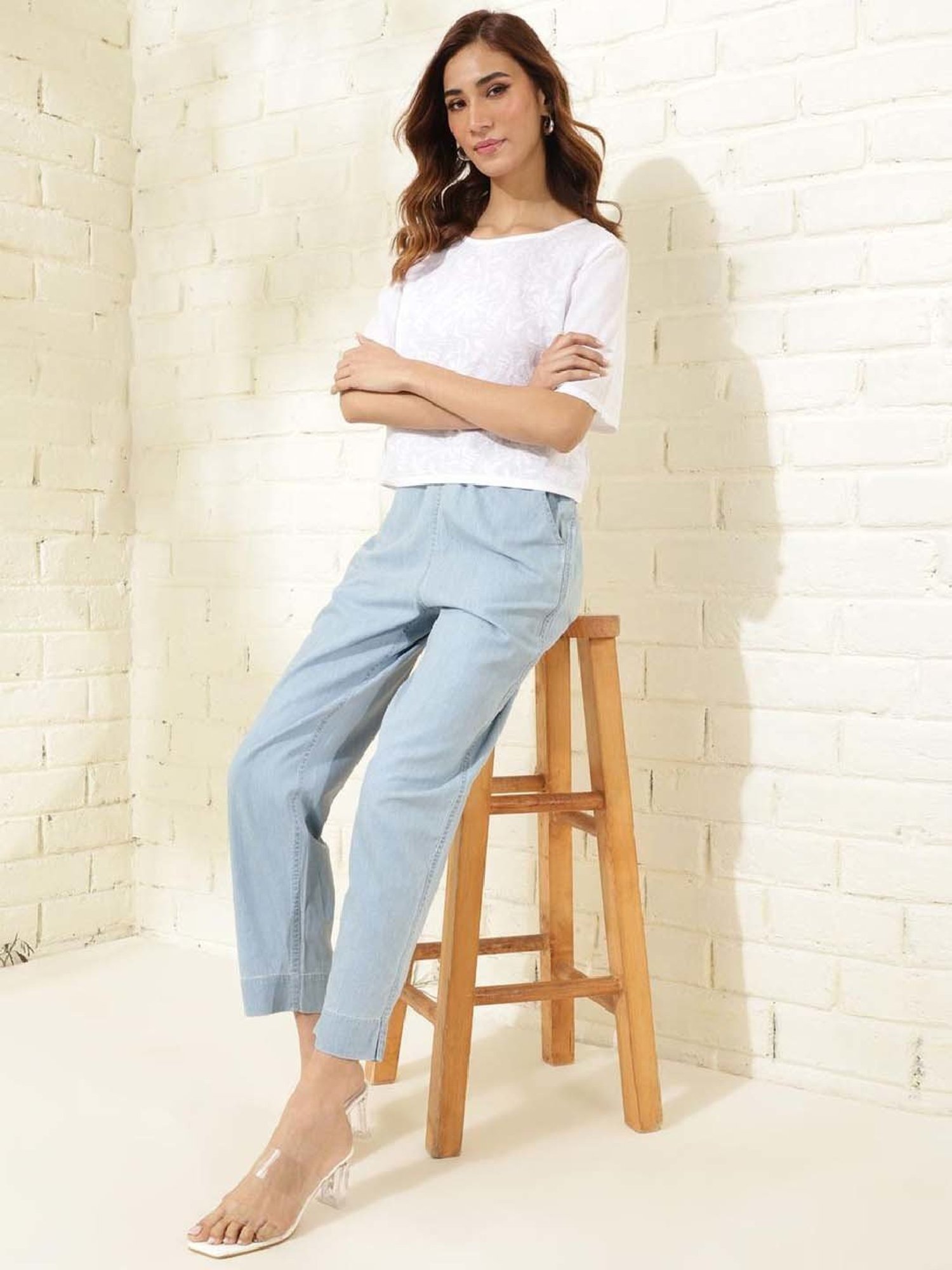 Fabindia White Cotton Embroidered Top