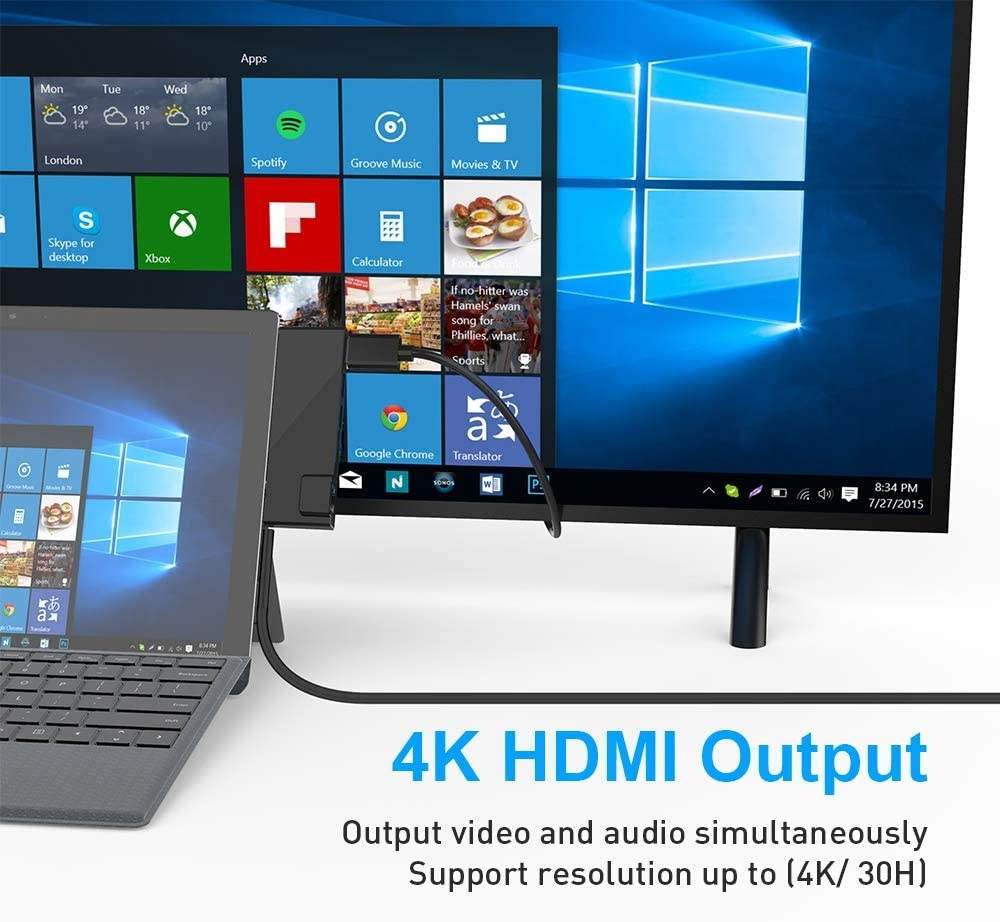 Surface Pro 4/ Pro 5/ Pro 6 Hub, Surface Pro Docking Station with 4K HDMI Adapter, 1000Mbps Ethernet, 2 USB 3.0 and SD/TF Card Reader Combo Dock for Microsoft Surface Pro 4/ Pro 5/ Pro 6