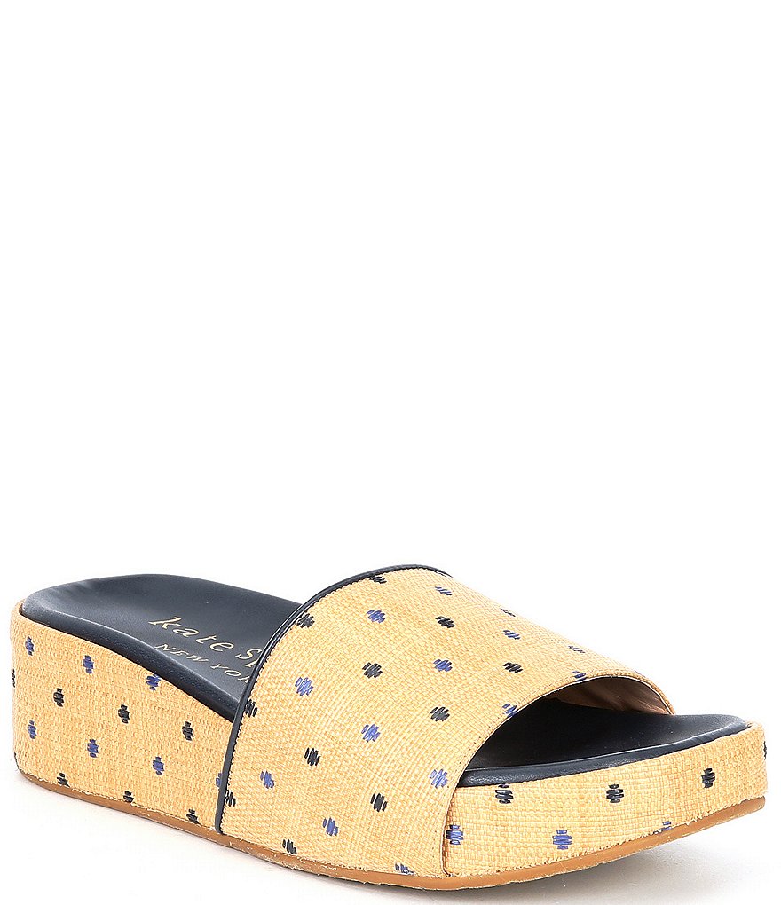 kate spade new york Breeze Dot Printed Raffia Wedge Slides