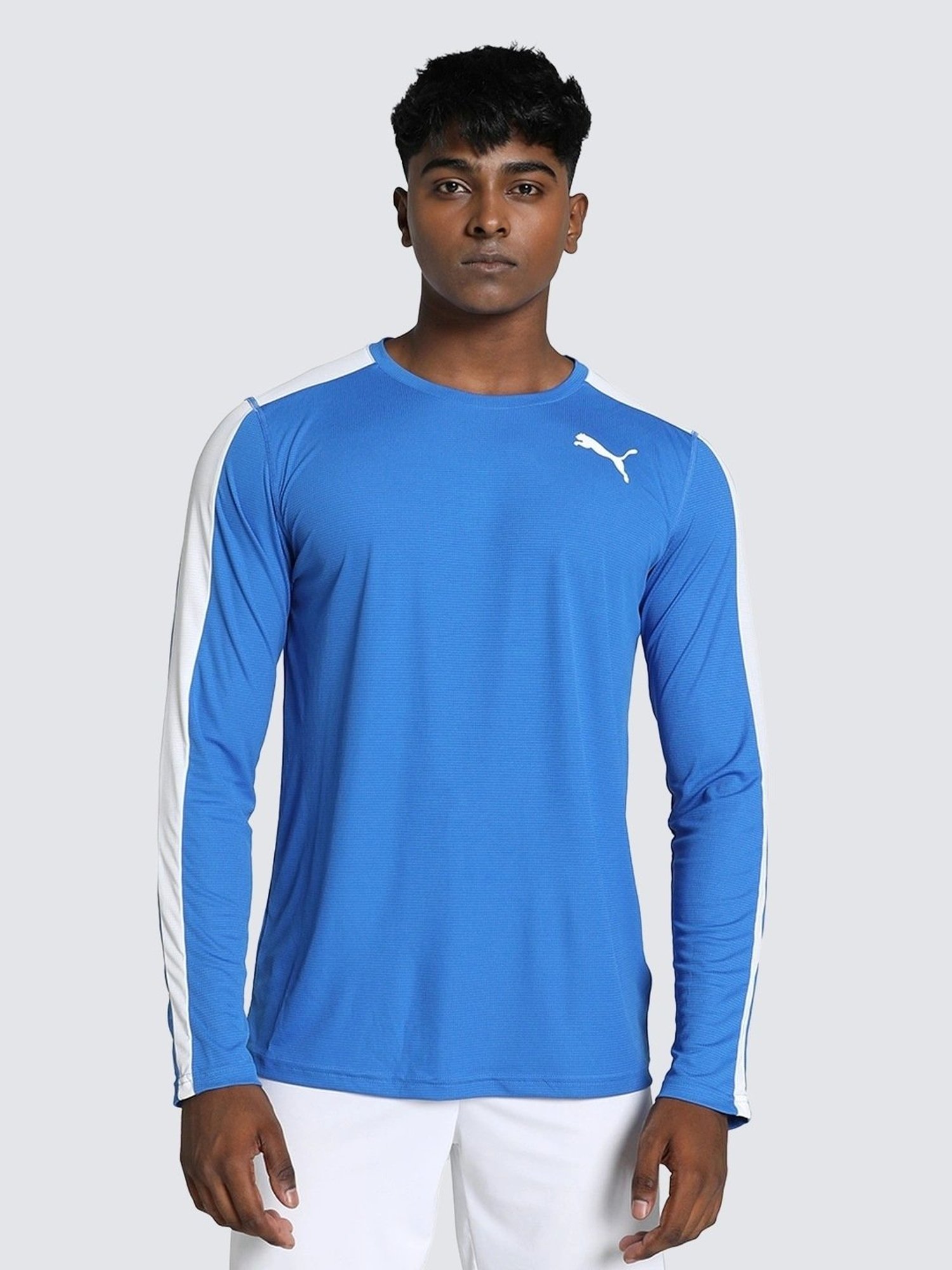 Puma Team Power Blue-Puma White Regular Fit Colour Block Sports T-Shirt