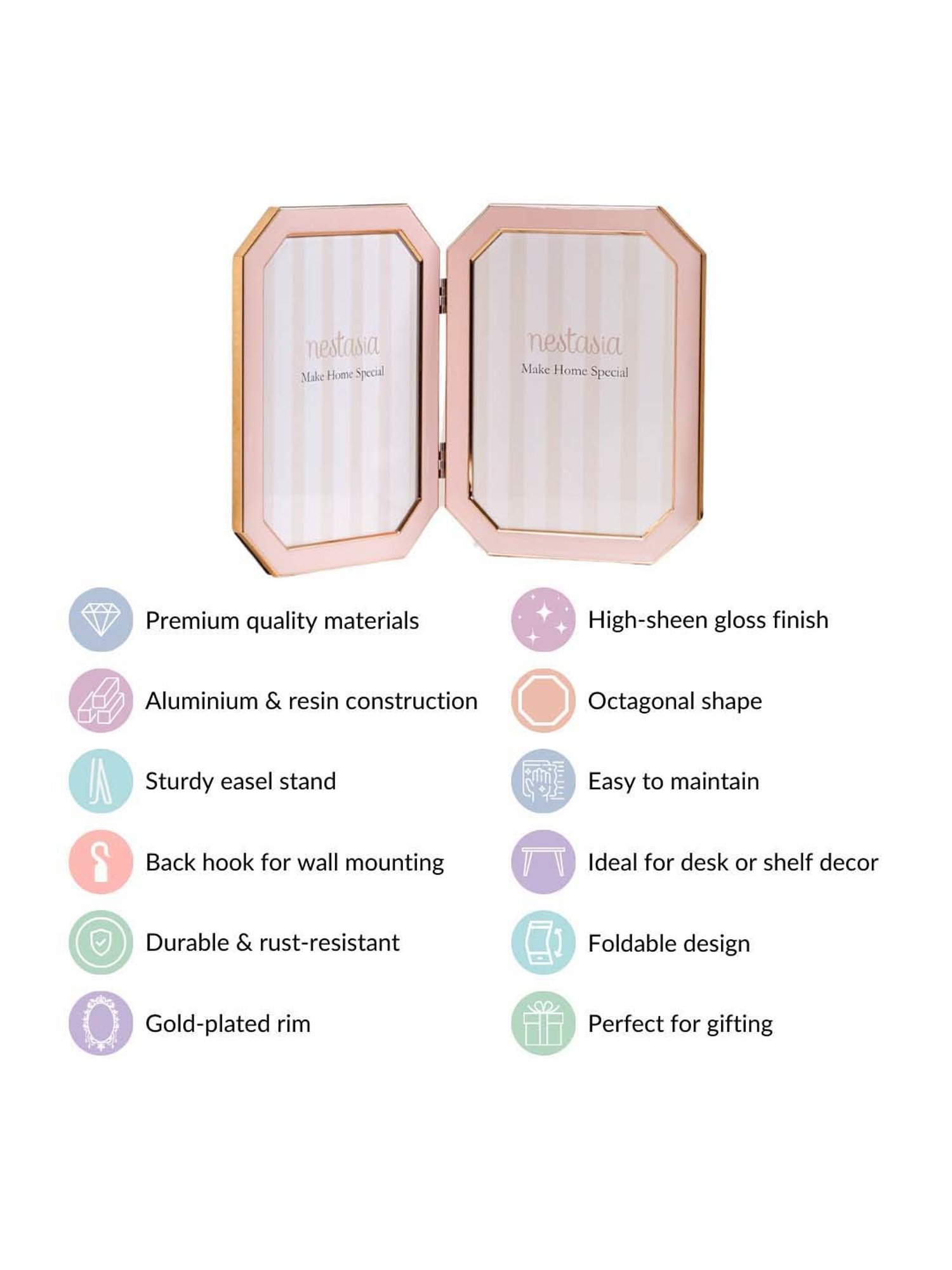 Nestasia Foldable Dual Photo Frame Pink 11 Inches x 5.5 Inches