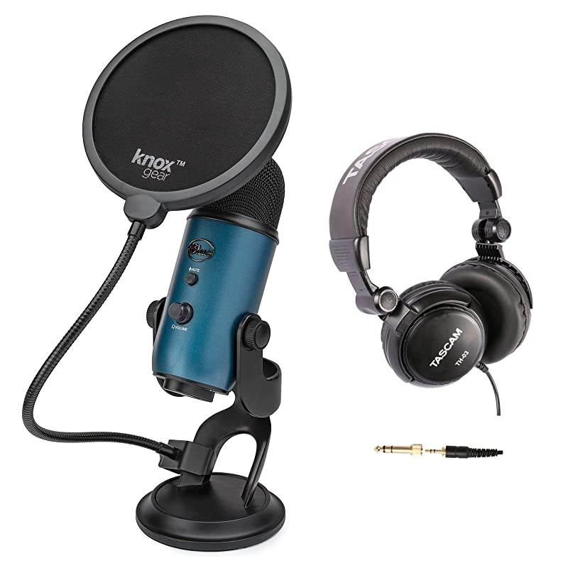 Yeti Teal USB Microphone Bundle with Studio Headphones and Knox Pop Filter
