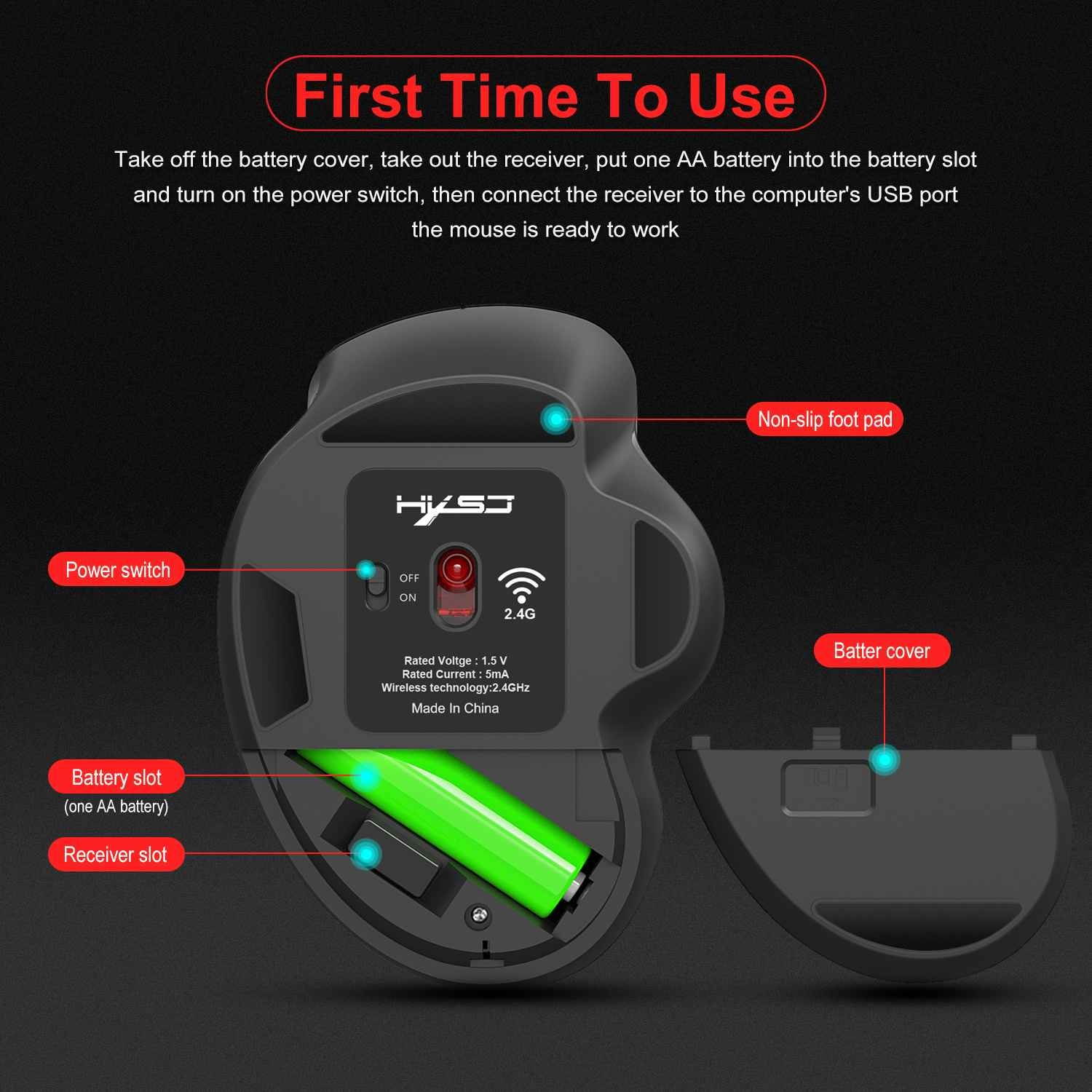 Lejiahong 2.4G USB Wireless Vertical Mouse 6 keys 800/1200/1600 DPI 3 levels DPI Mute Ergonomic Gaming Mouse For Laptop Computer PC
