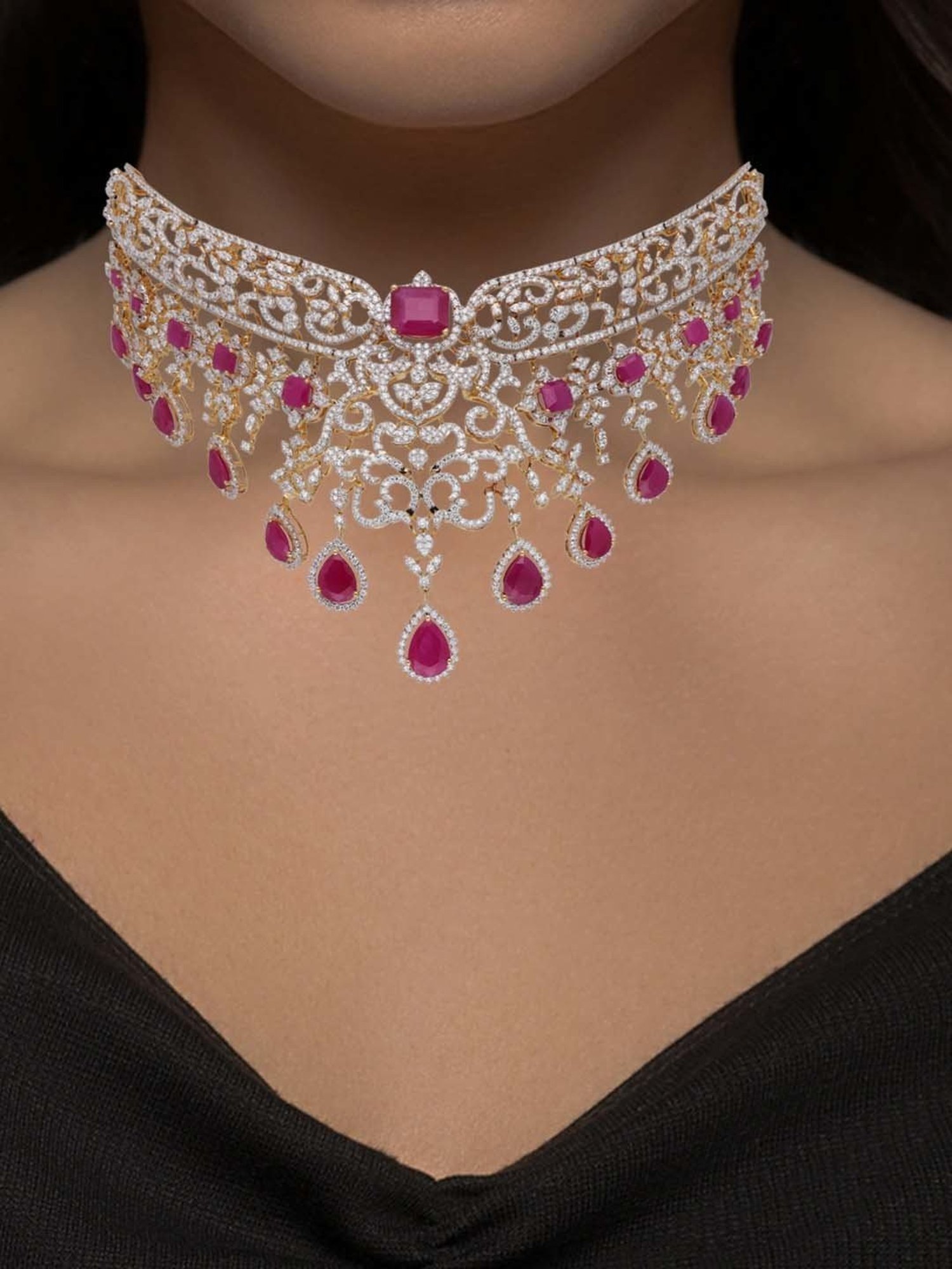 P.N.Gadgil Jewellers 18k Gold Infinity Florall Diamond Necklace For Women