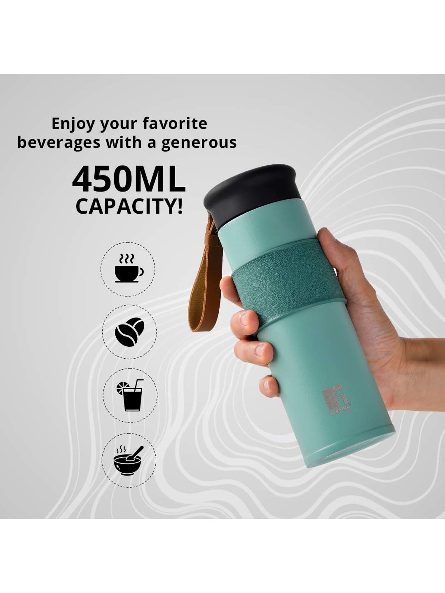 Bergner Walking Green Stainless Steel Thermosteel Hot and Cold Bottle (0.45 L)