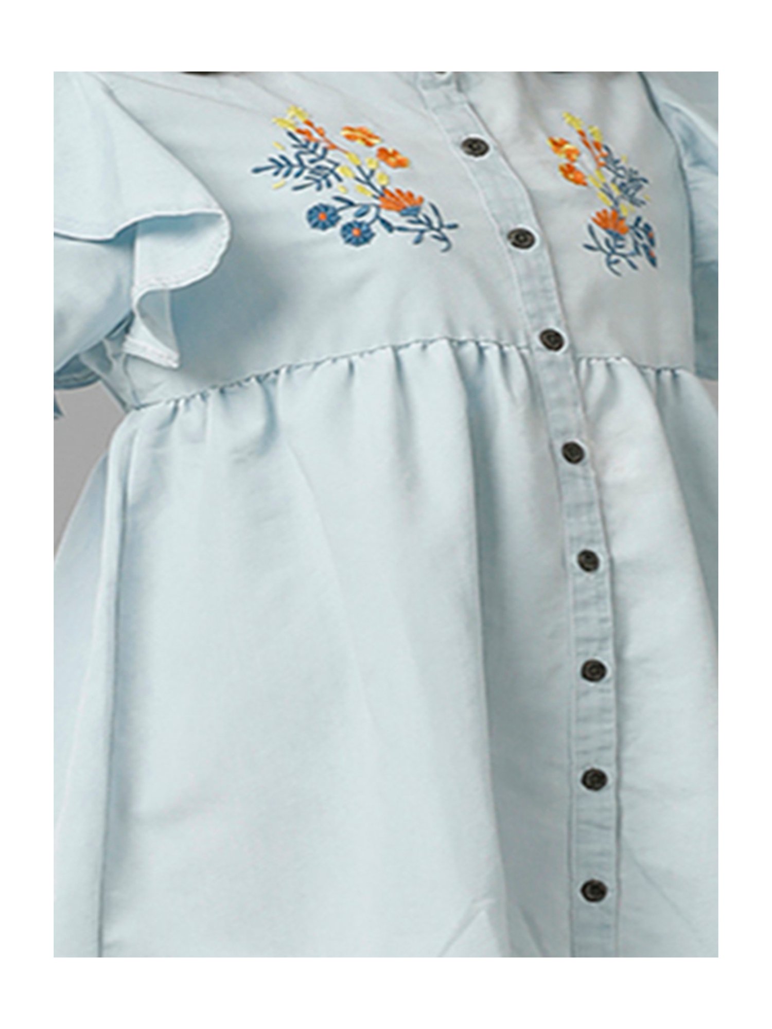 Under Fourteen Only Kids Blue Embroidered Full Sleeves Denim Dress