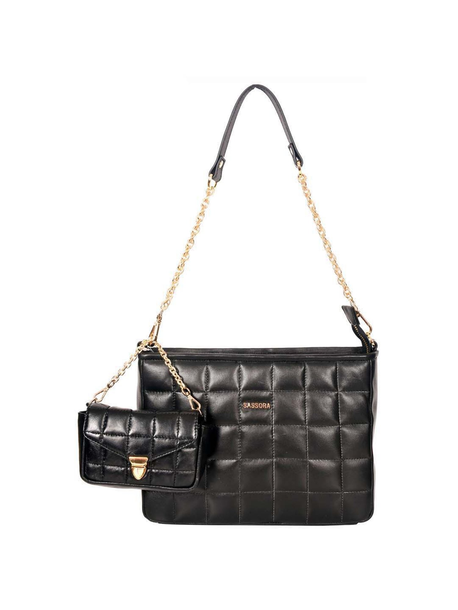 SASSORA Black Quilted Medium Sling Handbag