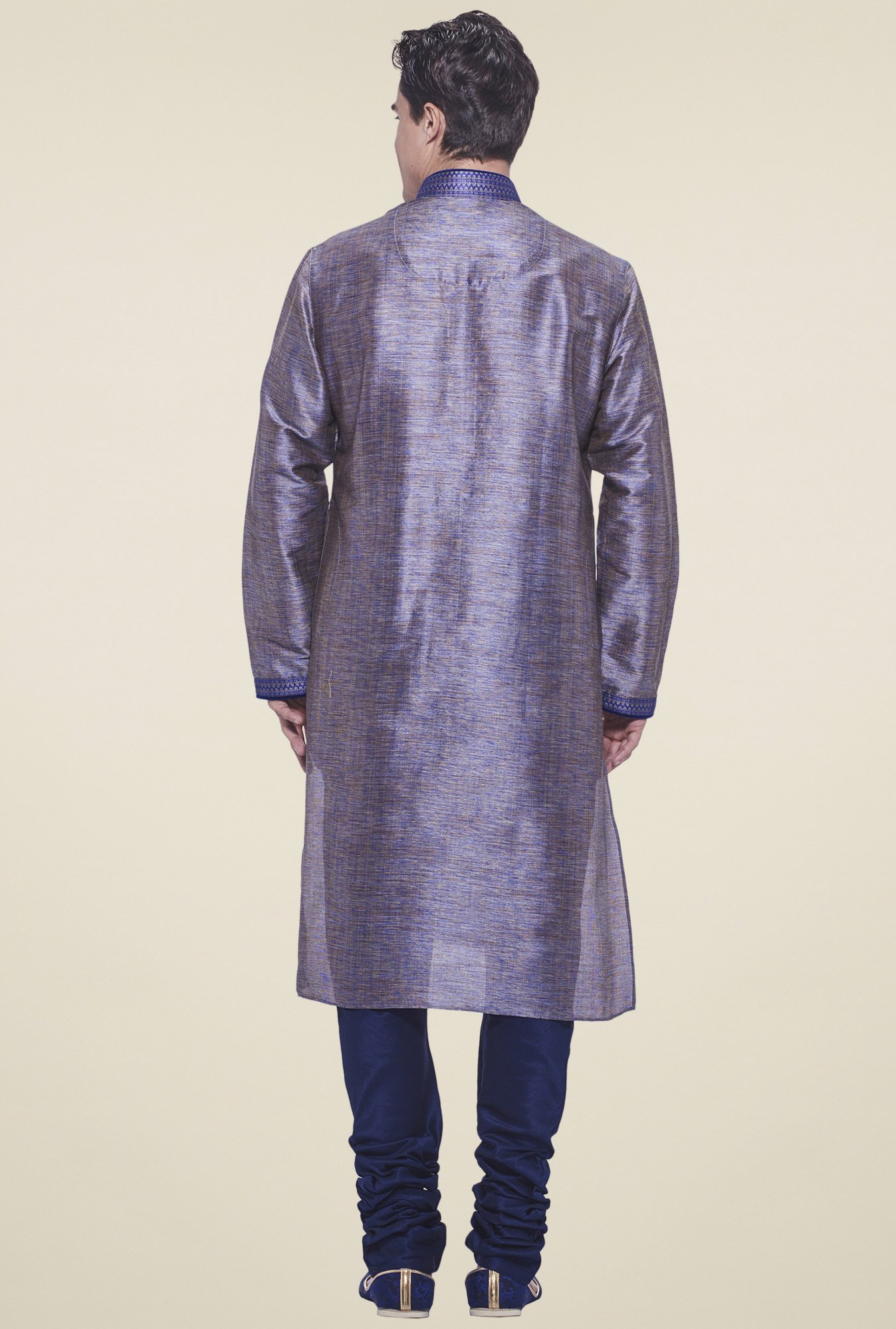 Manyavar Dark Blue Mandarin Collar Kurta Set