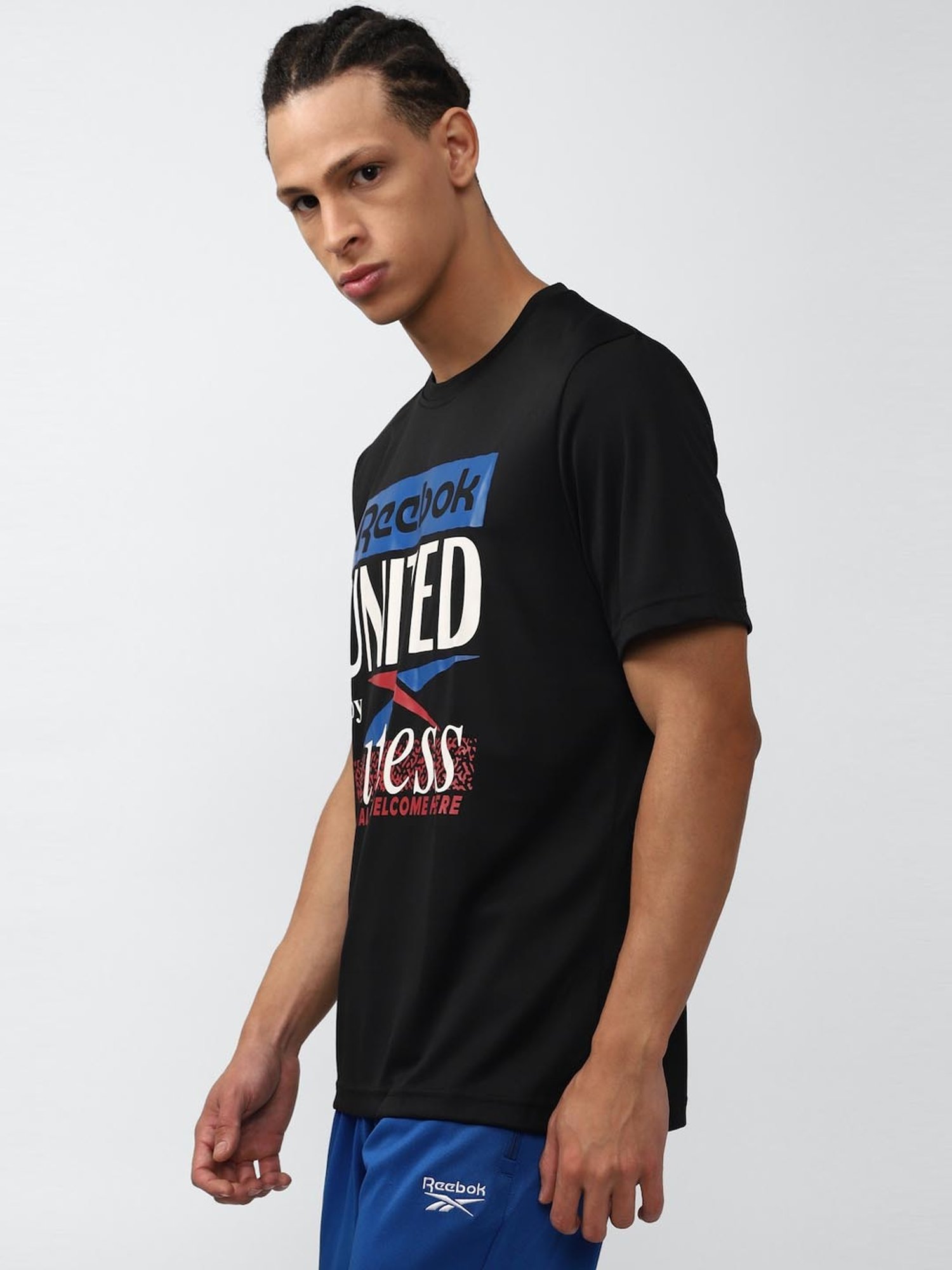 Reebok Black Slim Fit Printed T-Shirt