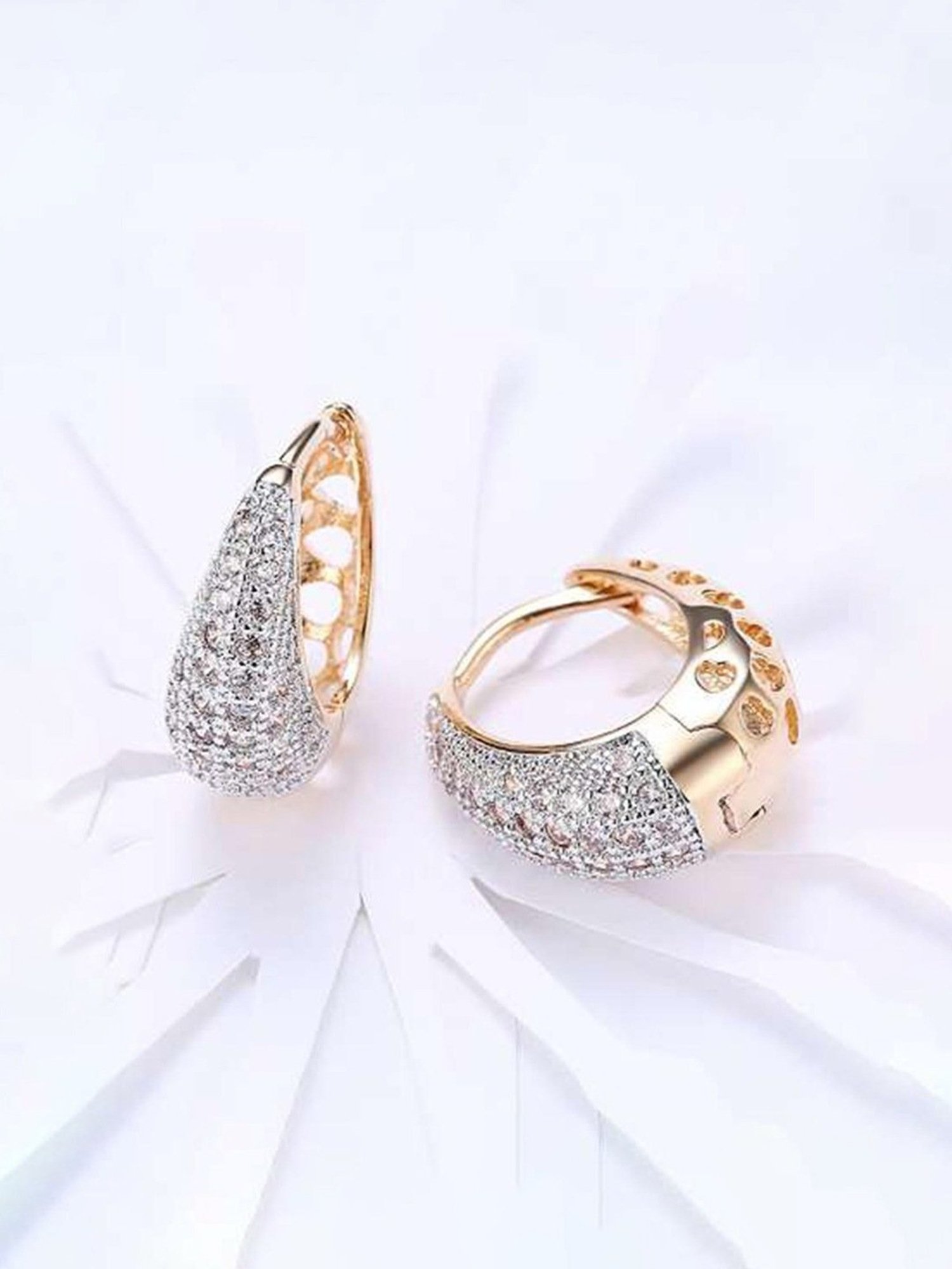 YouBella Crystal Gold-Plated White Stylish Hoop Earrings for Women
