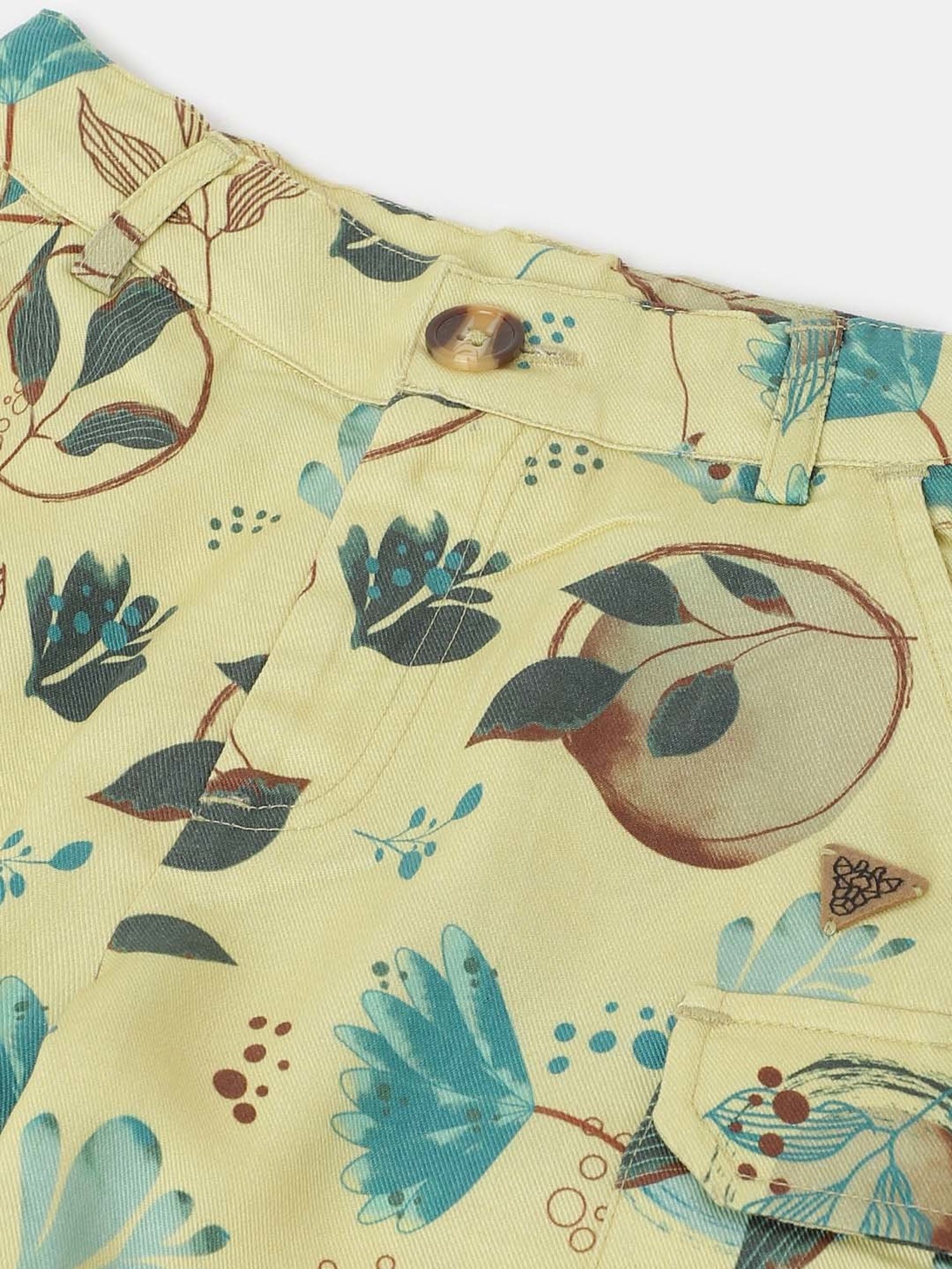 Blue Giraffe Boys Yellow & Teal Blue Floral Print Shorts