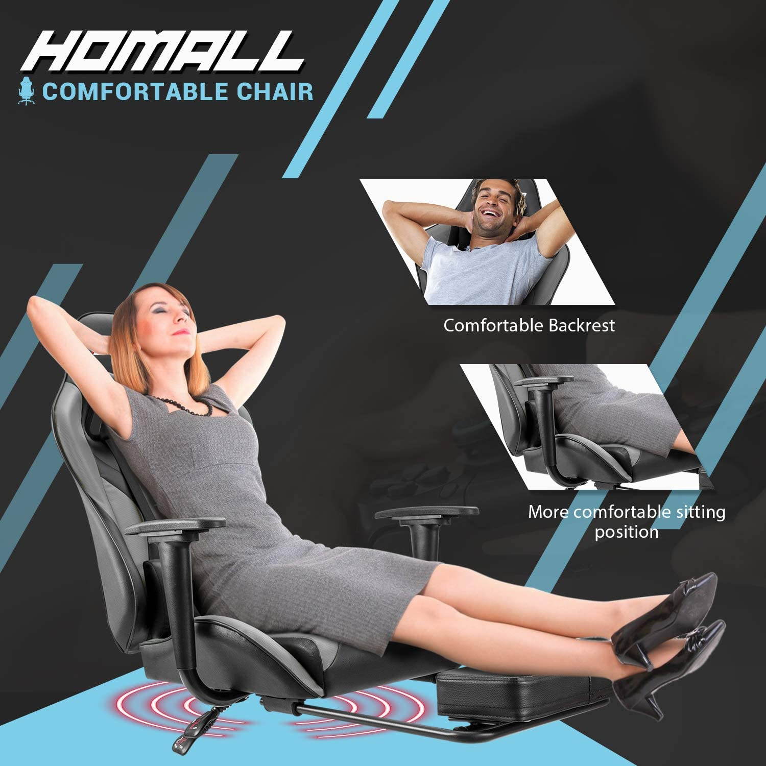 Homall Gaming Chair Computer Office Chair Ergonomic Desk Chair with Footrest Racing Executive Swivel Chair Adjustable Rolling Task Chair (Green)