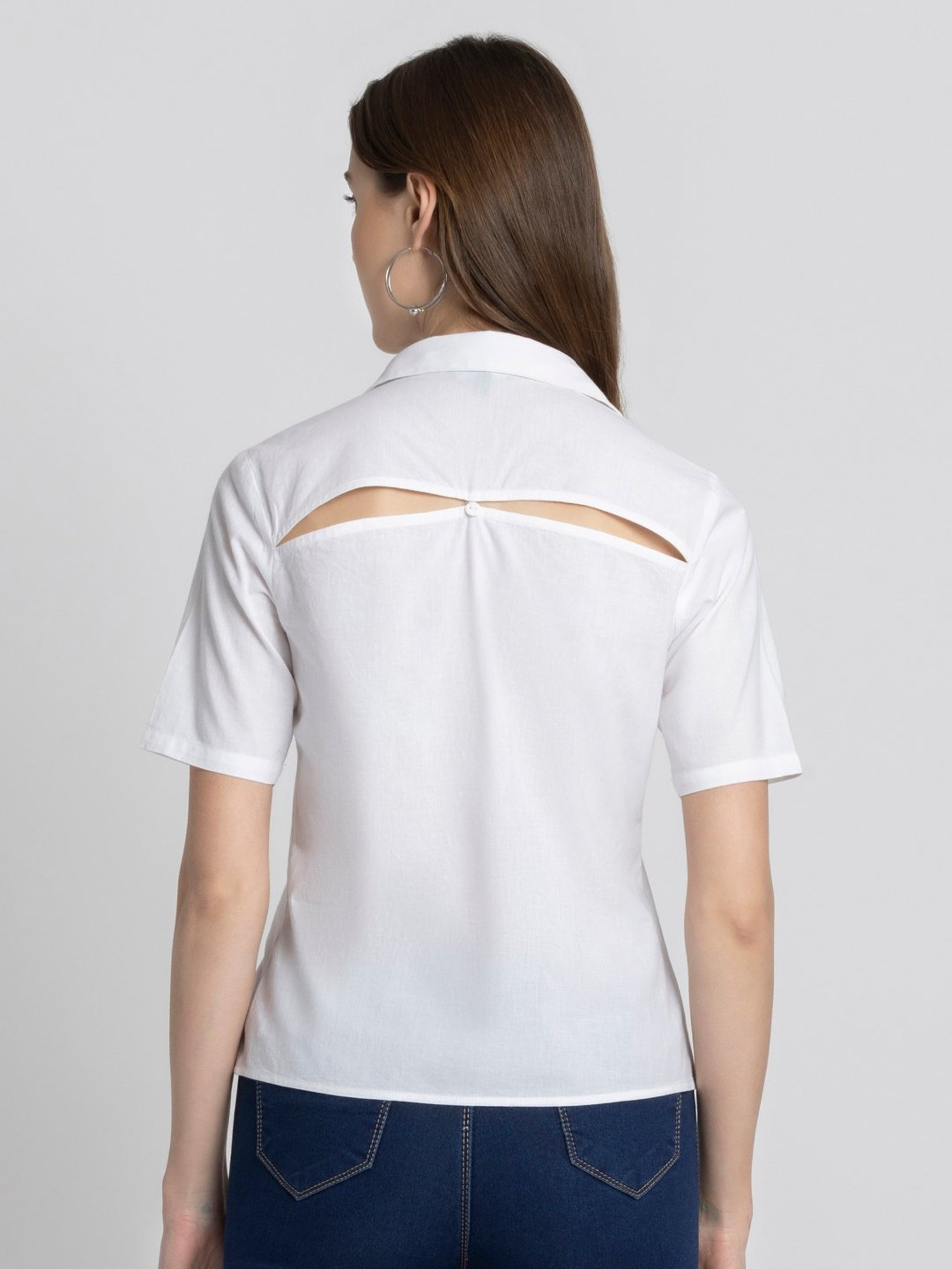 SHAYE White Cotton Embroidered Top
