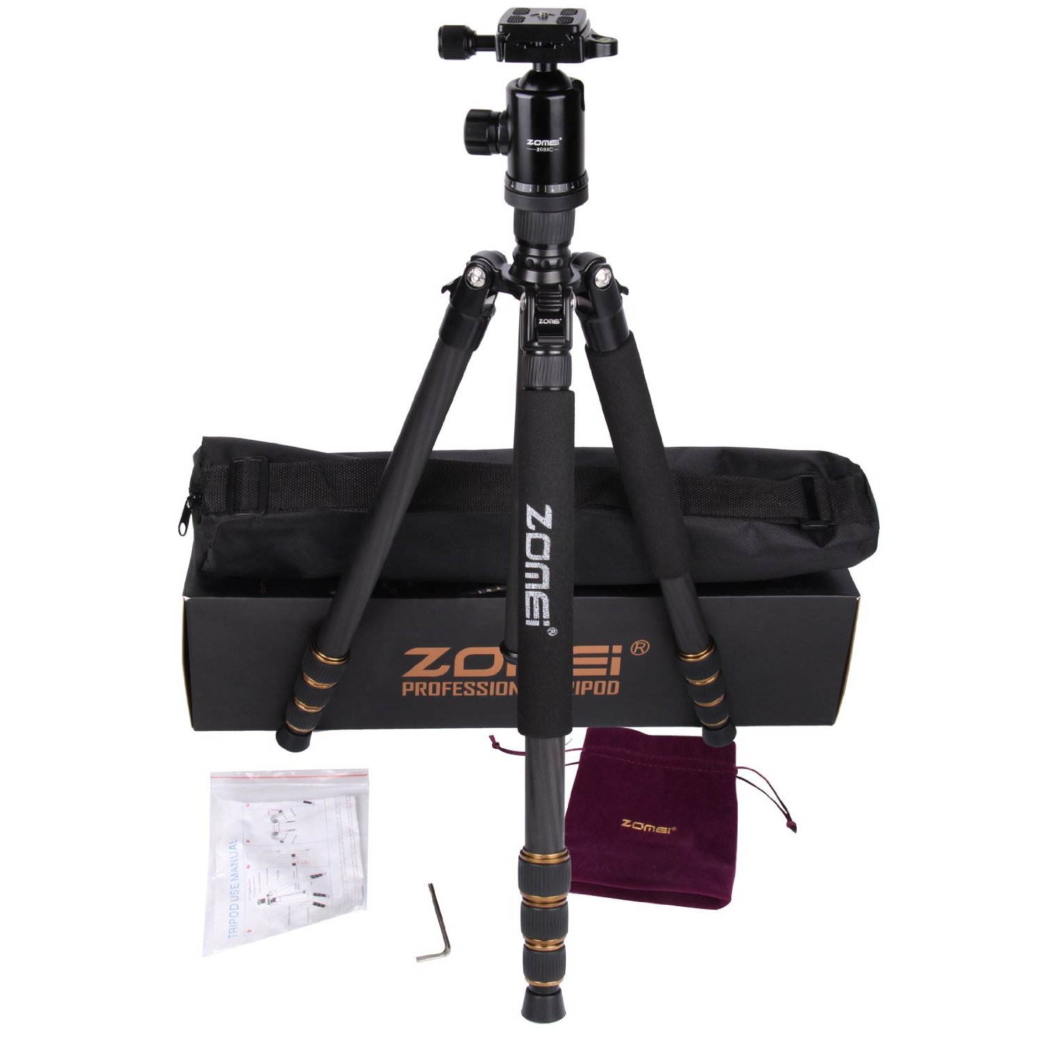 ZOMEi Z668C (Upgraded Version) Portable Carbon Fiber Tripod Pro Monopod+Ball Head and Quick Release Plate for DSLR Camera