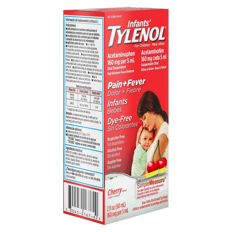 Infants' Tylenol Pain & Fever Reducer Liquid - Acetaminophen - Dye-Free Cherry - 2 fl oz