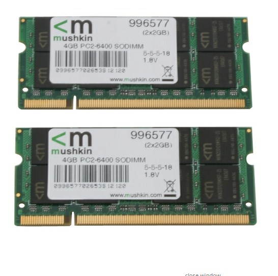 Mushkin Enhanced 4GB (2 x 2GB) Essentials DDR2 PC2-6400 800MHz 200-Pin Laptop Memory Model 996577