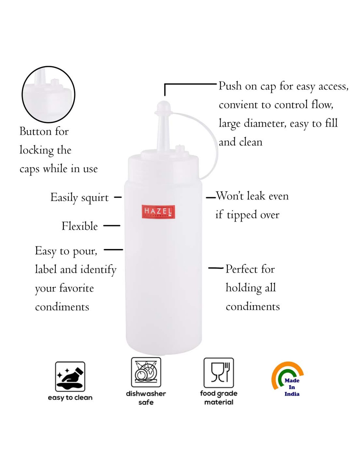 HAZEL Transparent Polypropylene Squeeze Bottle (0.61 L) - Set of 1