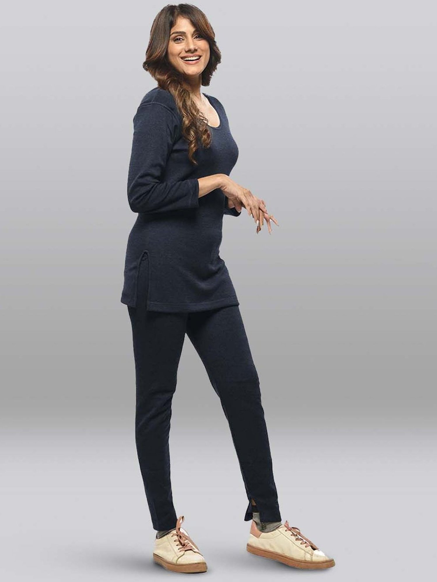 LUX Inferno Navy Plain Long Top Leggings Set - Pack Of 2