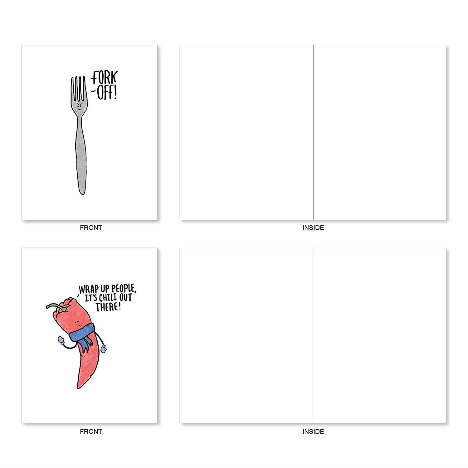 Fun Puns: 20 Assorted Blank All Occasions Notecards Depicting Fun Cartoon Images Combined with Clever Puns, with Envelopes. AM2975OCB-B2x10