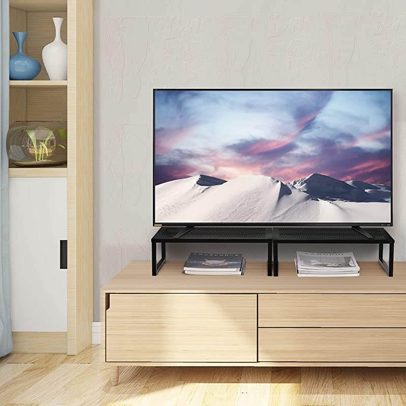 2 Pack  Monitor Stand Riser Metal Desk Organizer Stand with AntiSlip Suction Cup for Laptop Computer iMac Pc Printer Black