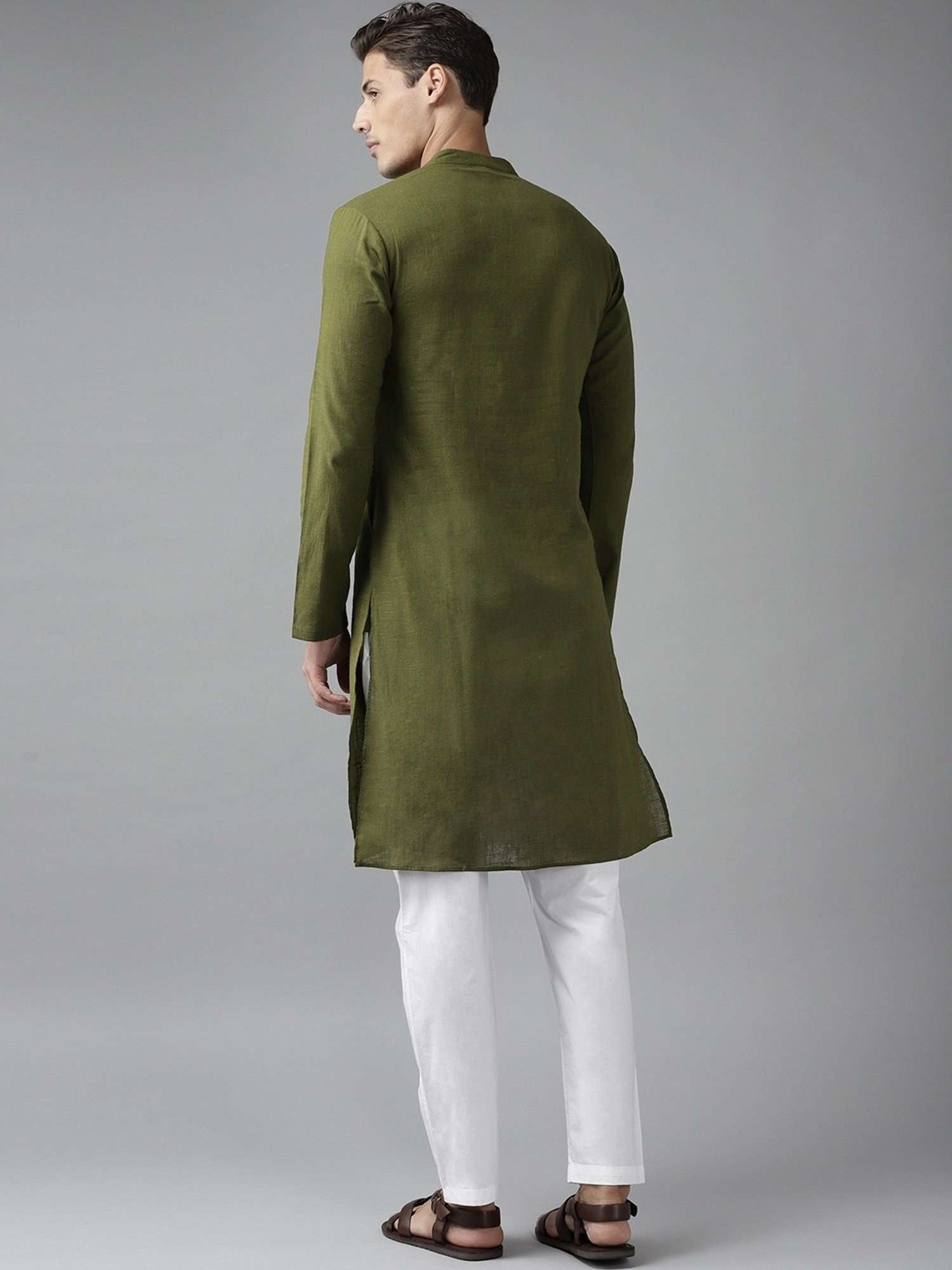 See Designs Olive Green & White Cotton Regular Fit Kurta Bottom Set