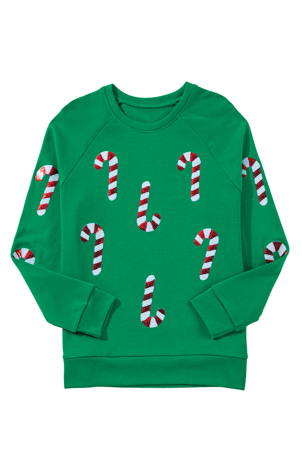 Green Sequin Christmas Candy Cane Graphic Pullover Sweatshirt
