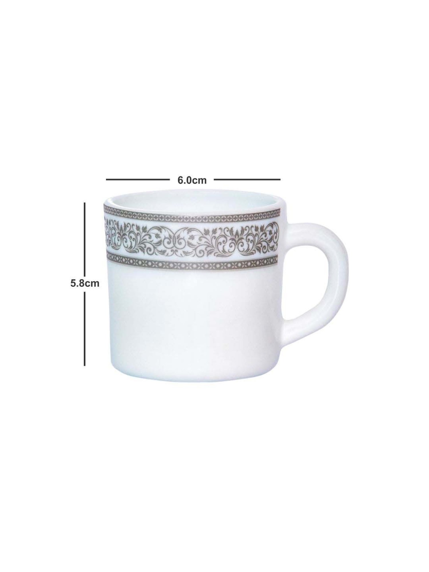 Cello White & Grey Opalware Solitaire Tea Mug (0.1 L) - Set of 6