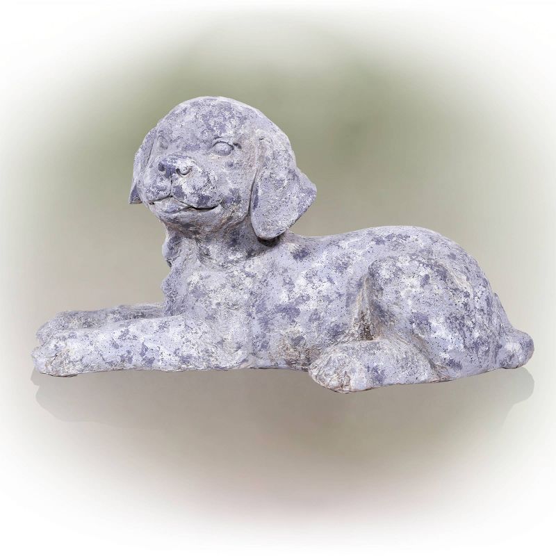 10" x 9" Indoor/Outdoor Laying Puppy Magnesium Oxide Garden Statue Gray - Alpine Corporation