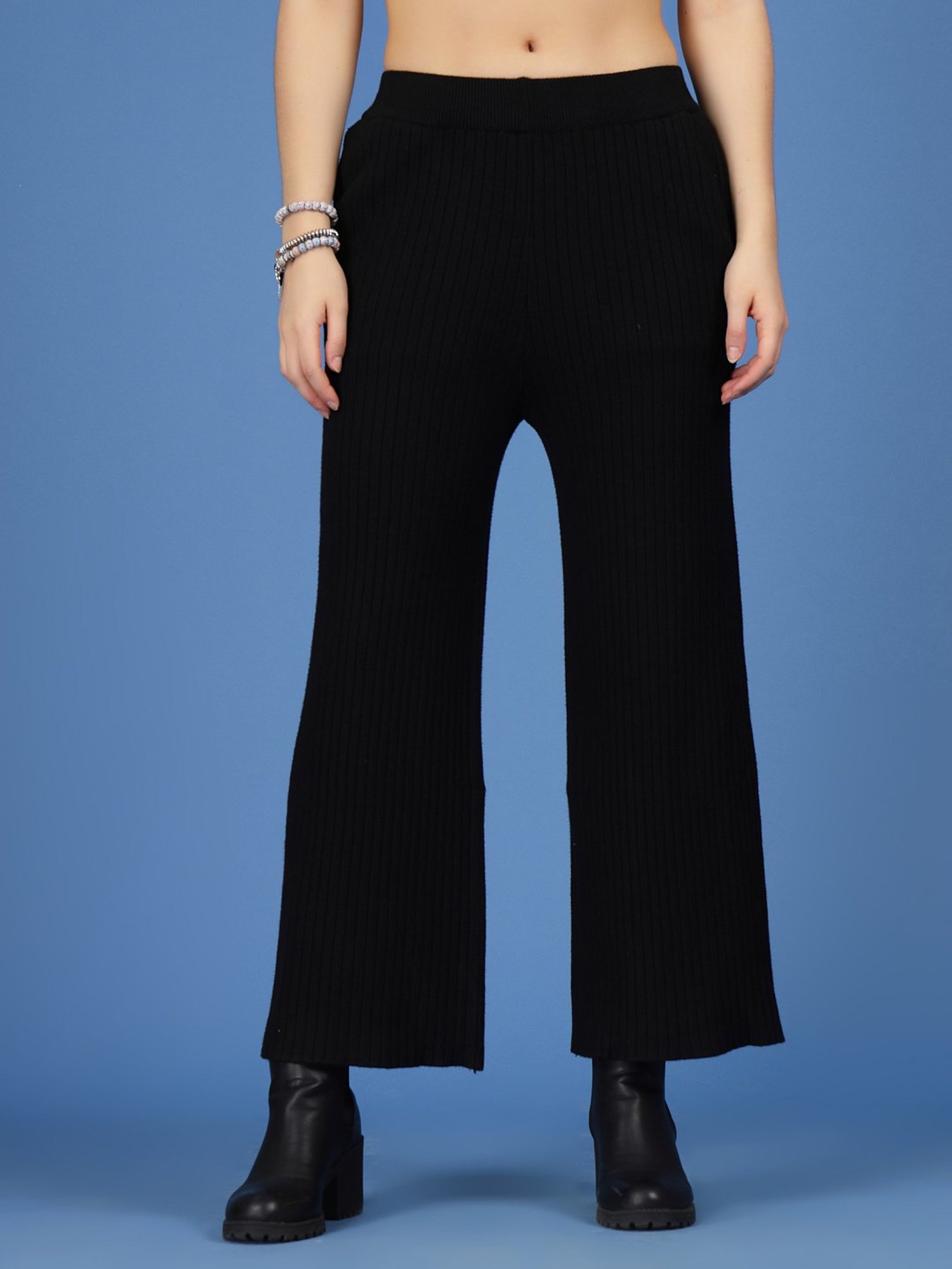 Mafadeny Black Regular Fit Mid Rise Palazzos