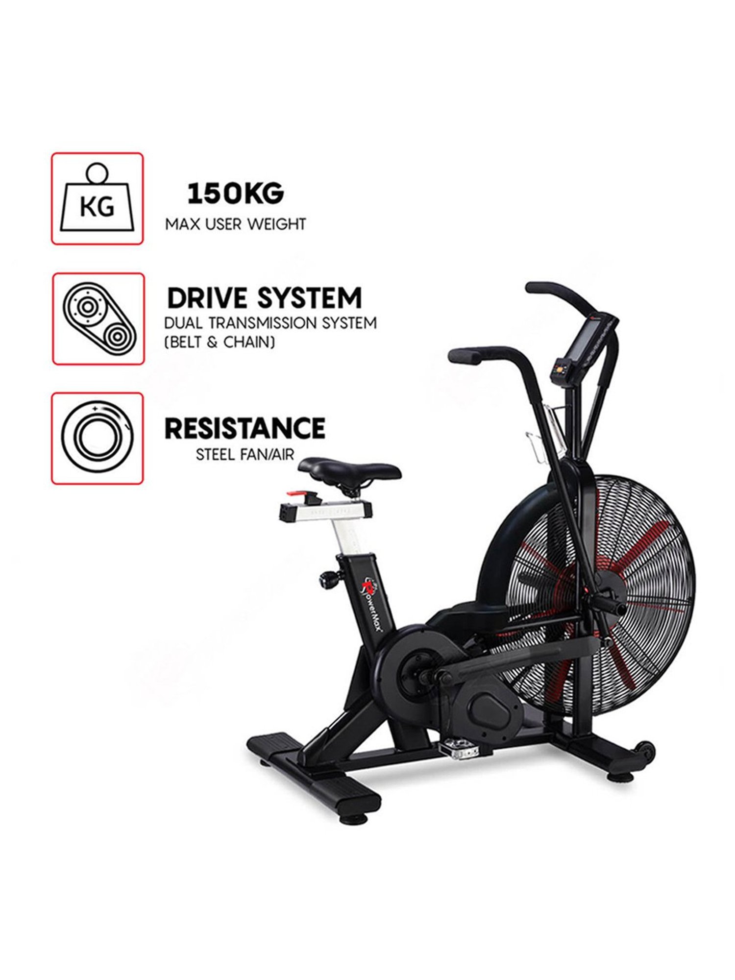 PowerMax Fitness BA-2500C Air Bike (Black)