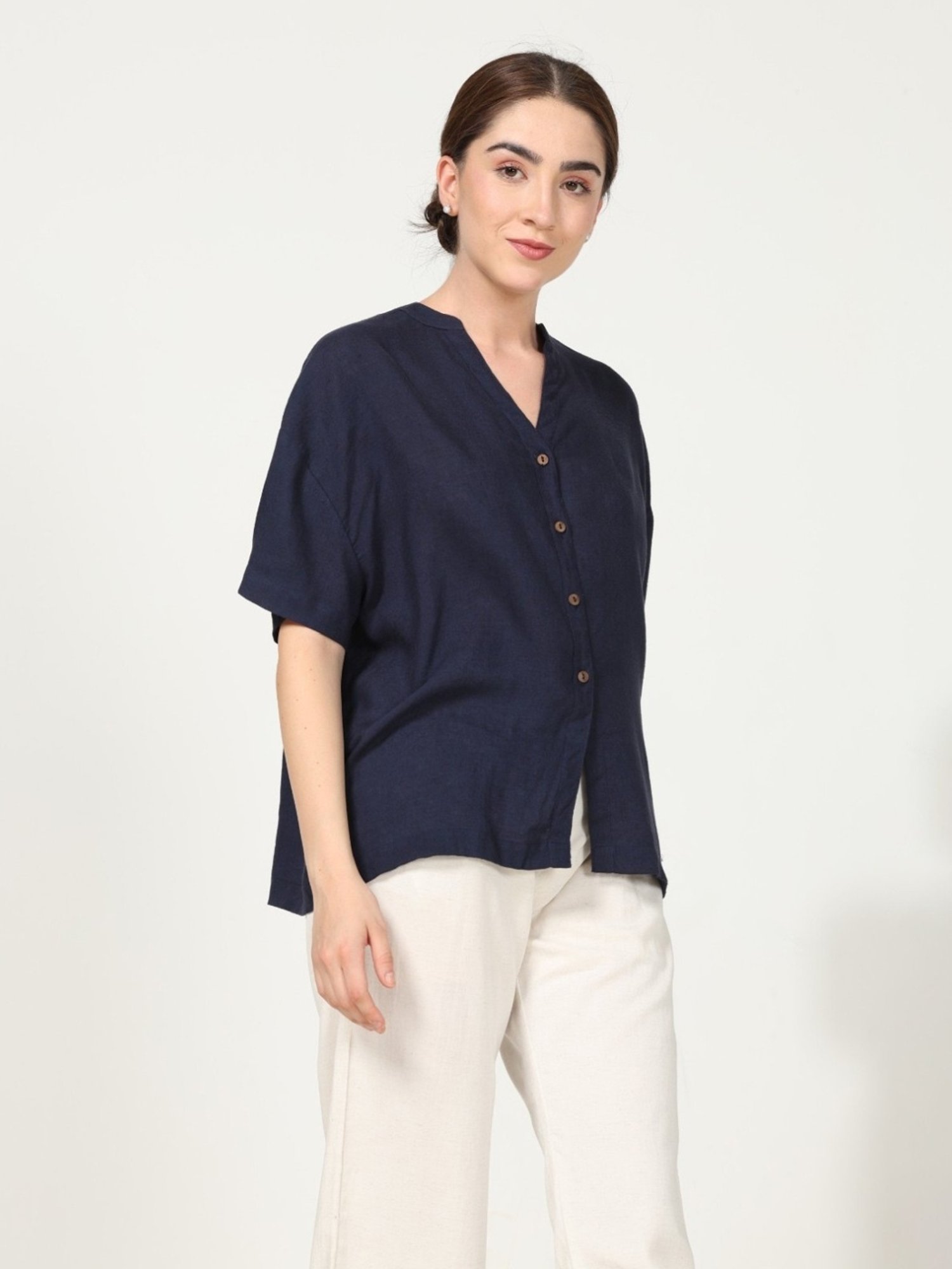 Saltpetre Classic Navy Drop Shoulder Shirt in Modal