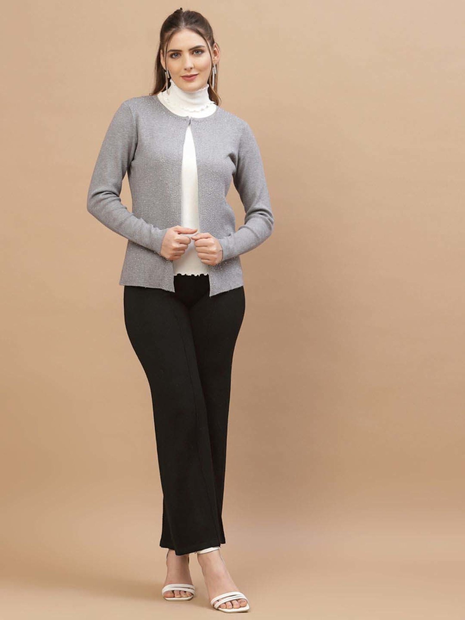 Mafadeny Grey Embellished Shrug