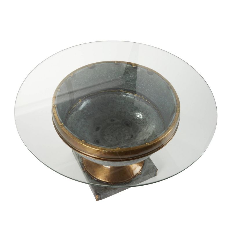 Coffee Table, Round Glass and Metal Bronze and Gray - Olivia & May