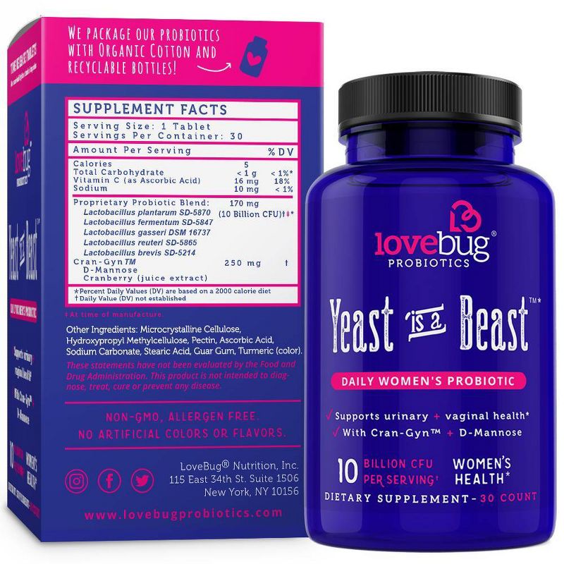 LoveBug Probiotics Yeast is a Beast Women's Health Dietary Supplement Capsules - 30ct