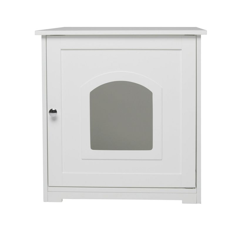 zoovilla Kitty Litter Loo Indoor Hidden Litter Box Furniture Enclosure with Framed Panels and Arched Doorways, White
