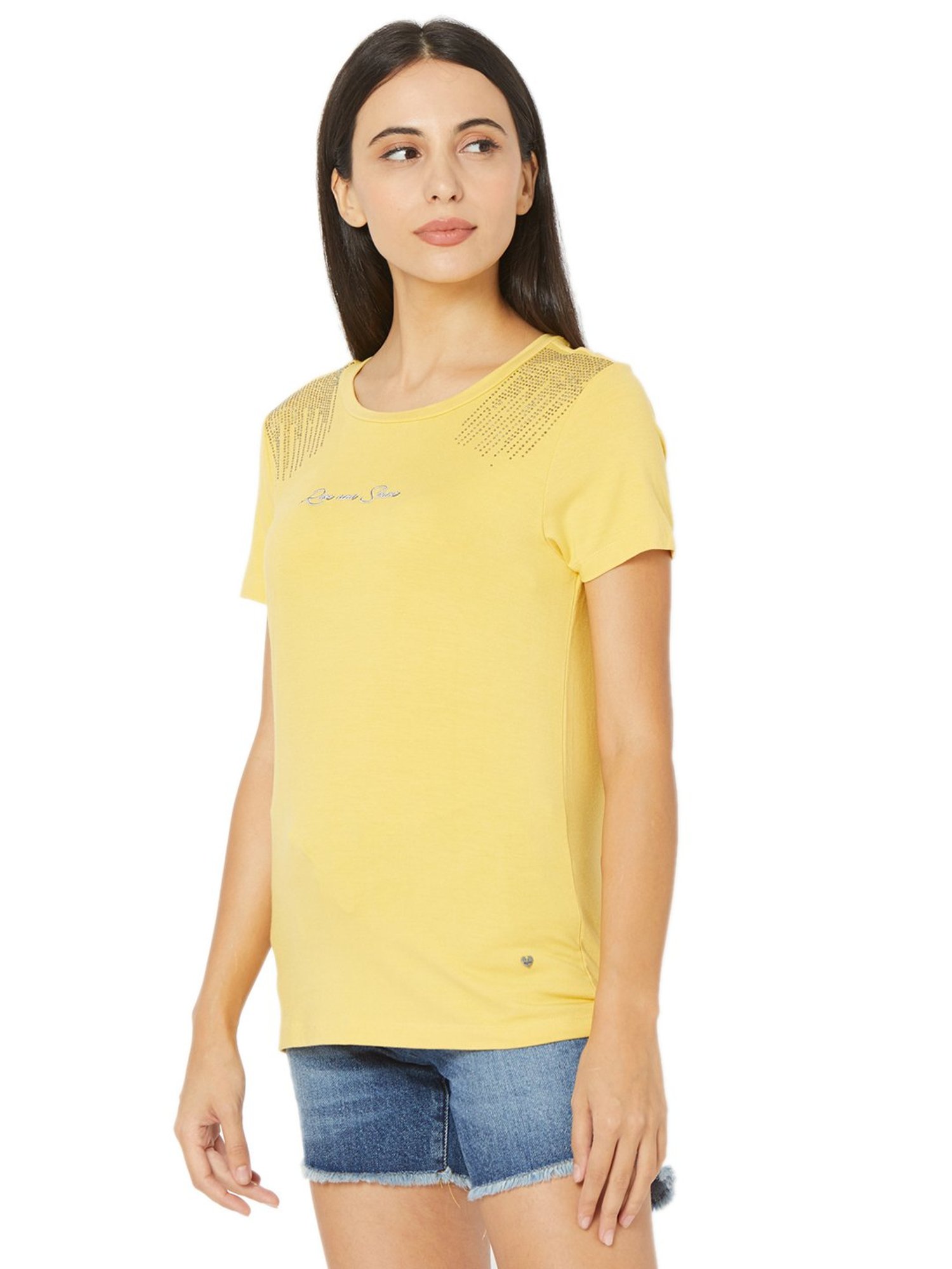 Spykar Yellow Embellished T-Shirt