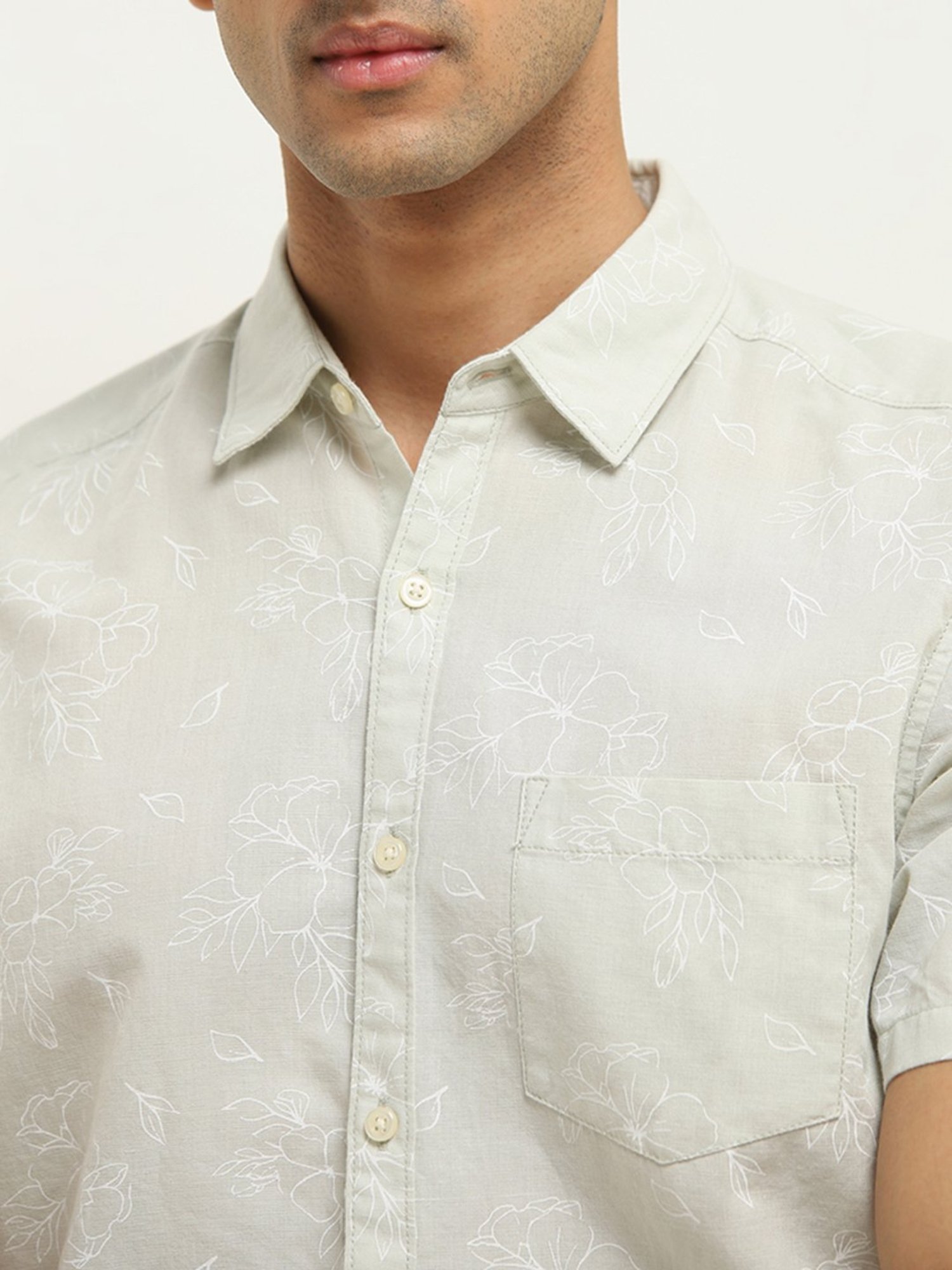 WES Casuals by Westside Sage Floral Slim-Fit Blended Linen Shirt