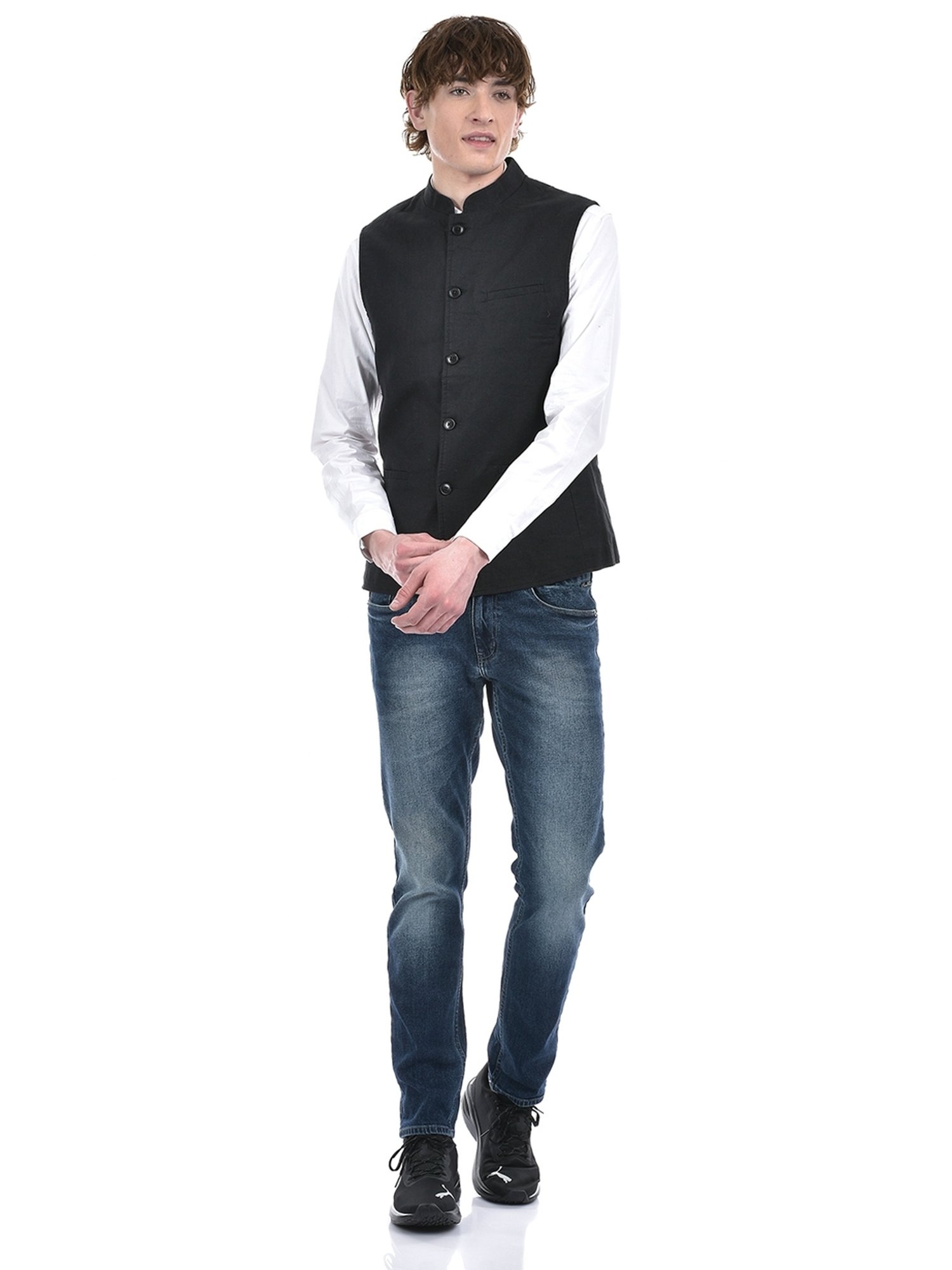 Numero Uno Black Cotton Regular Fit Nehru Jacket