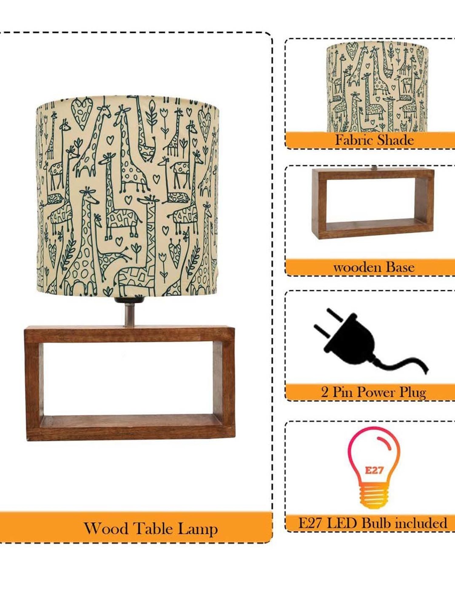 Homesake Off-White & Brown Wood Bedside Desk Nightstand Table Lamp